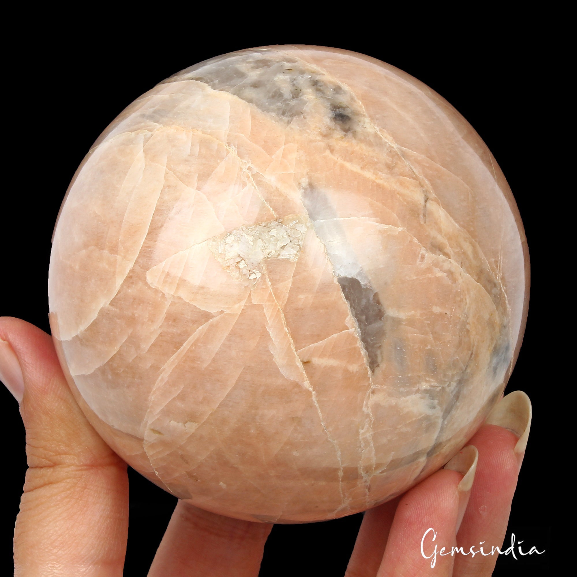 3040 Ct Natural Peach Moonstone Healing Crystal Mineral Sphere With Stand 3 Inch