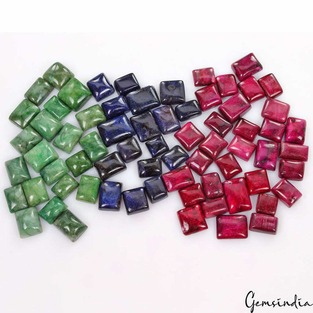 1060 Ct/12-19mm Natural Ruby Emerald Sapphire Rectangular Cabochon Gemstones Lot