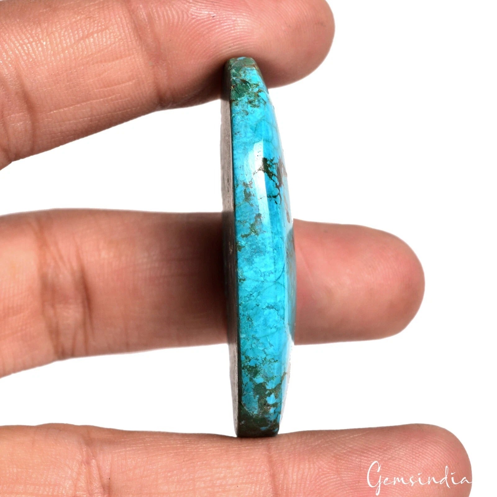 103.50 Ct Natural Blue Turquoise Oval Cab Spiderweb Arizona Gemstone For Jewelry