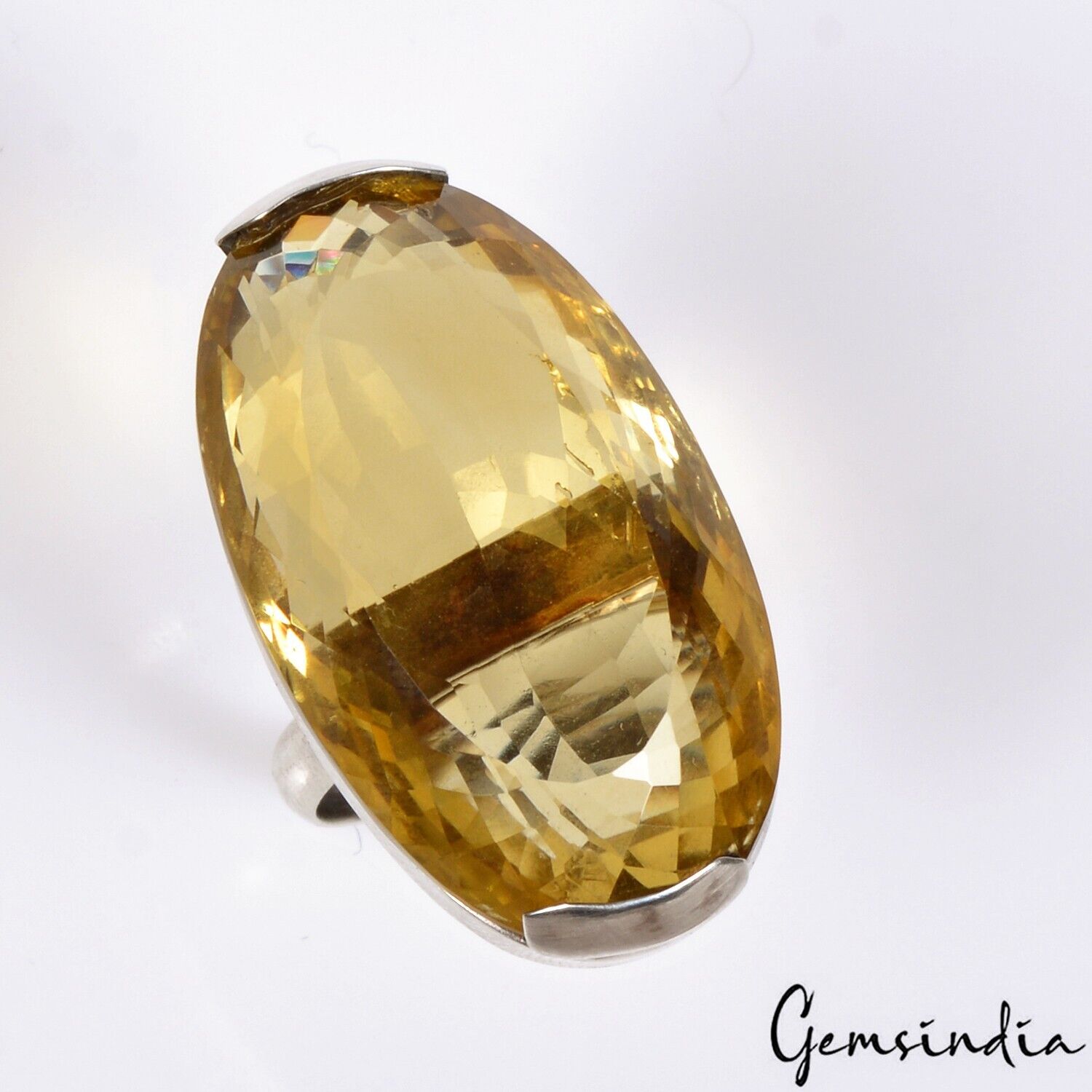 Citrine Sterling Silver Ring, Untreated, Silver — Size 7 US, 102.15 Ct (20.45 g)