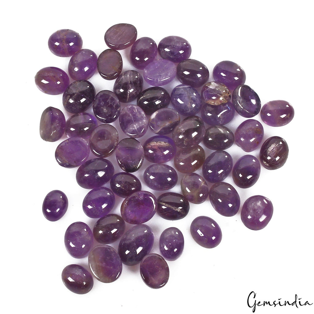 242.10 Ct/53 Pcs Natural Untreated Purple Amethyst Oval Cab Loose Wholesale Gems