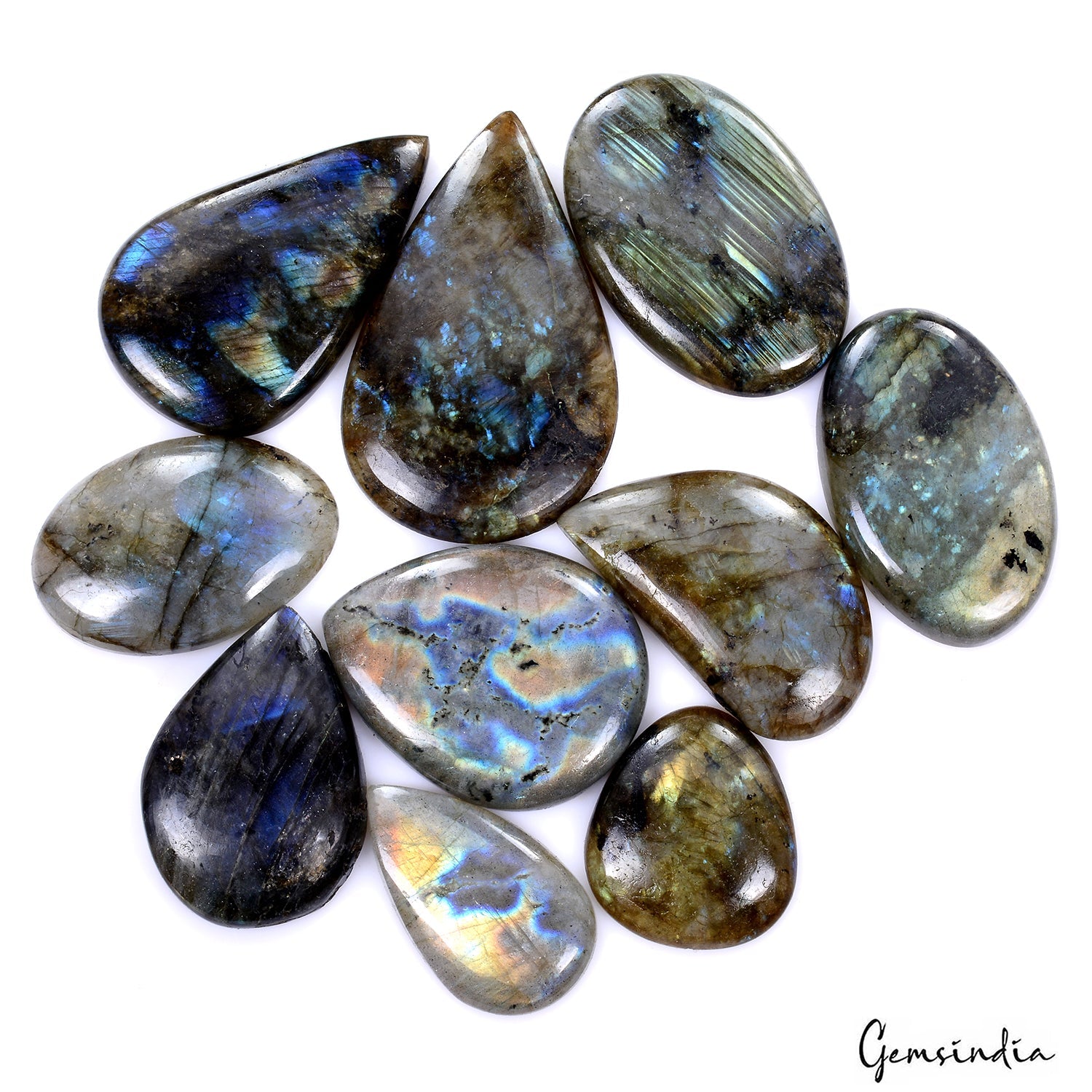980 Ct Natural Untreated Multi Shine Labradorite Mix Cabochon Loose Gem Lot 10Pc