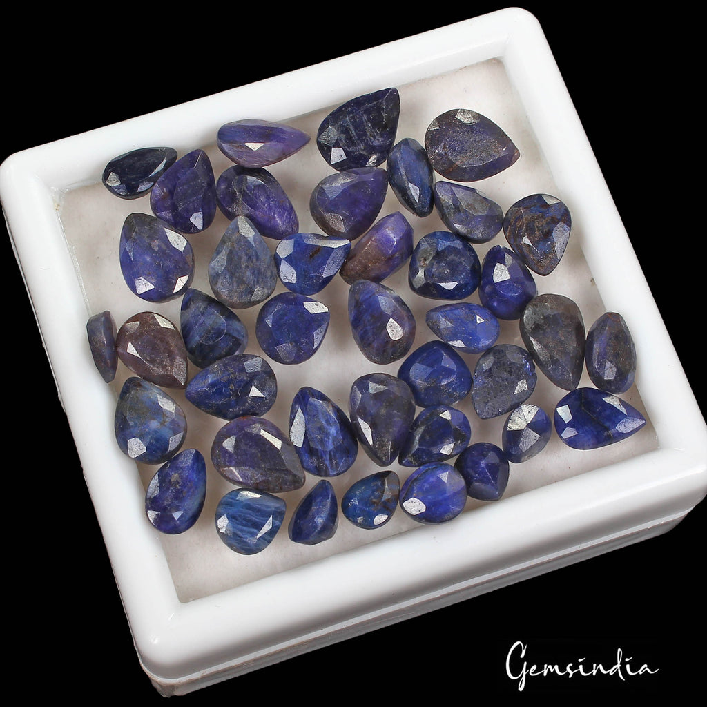 96.80 Cts/40 Pcs Natural Blue Sapphire Pear Checker Cut Loose Gems For Jewelry