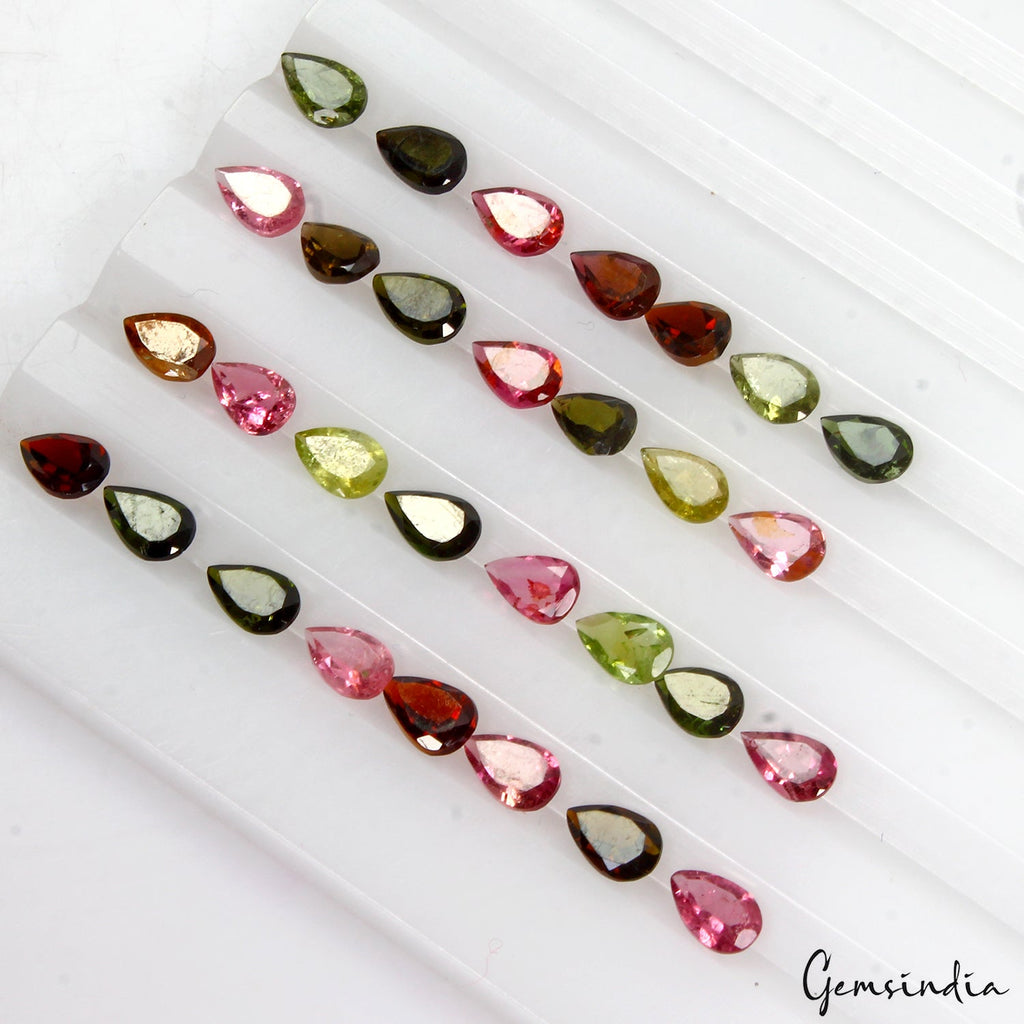 30 Pcs Natural Tourmaline Multi Color 6x4mm Loose Pear Cut Mozambique Gemstones