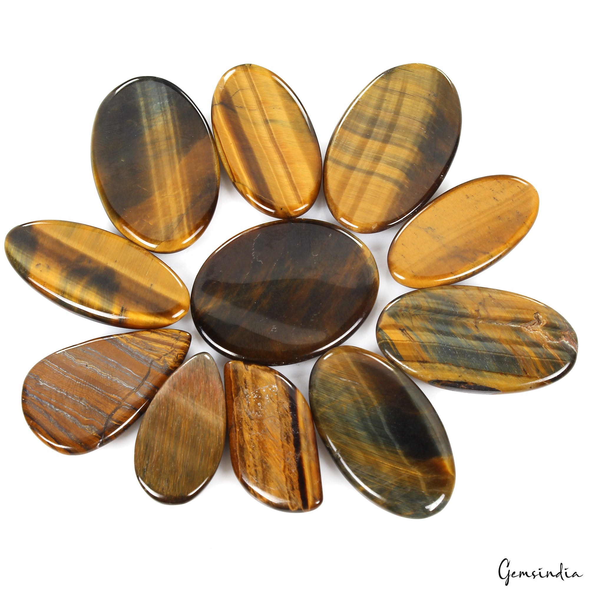 11 Pcs Natural Tiger Eye 31-40mm Mix Huge Cabochon Gemstones Wholesale Lot 440Ct