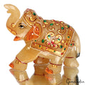 1160 Ct Hand Crafted Gold Painted Trunk Up Elephant Natural Aventurine Sculpture