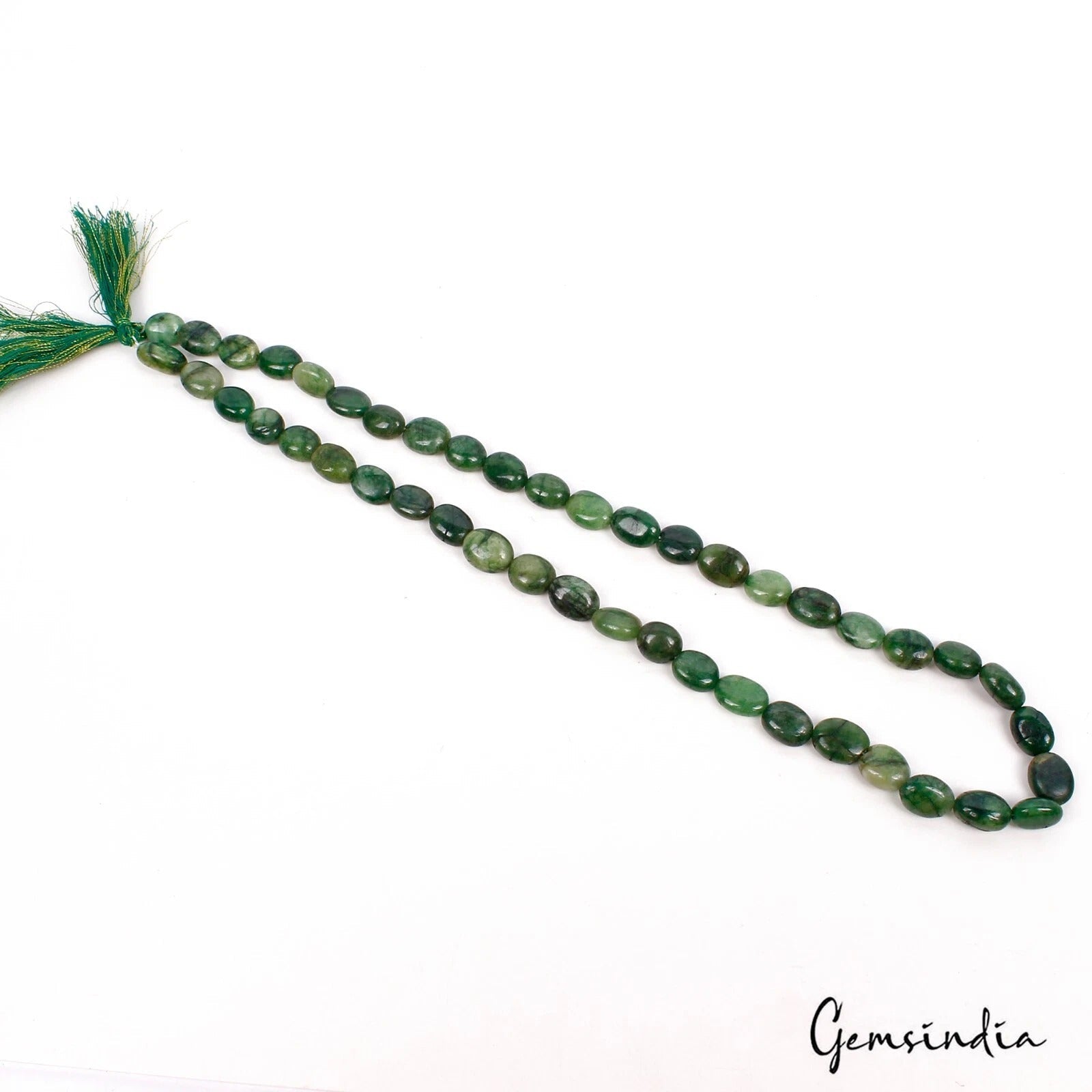 240.00 Ct Natural Green Brazilian Emerald Oval Cab Center Drilled Gem Strand 20"