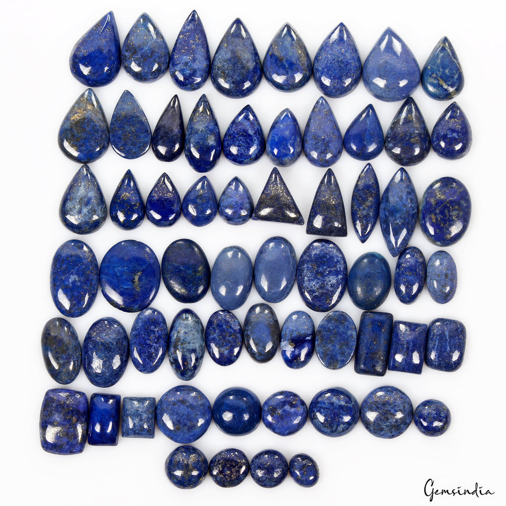 700 Ct/66 Pcs Natural Blue Lapis Lazuli Gold Flecks Mix Cab Loose Wholesale Gems