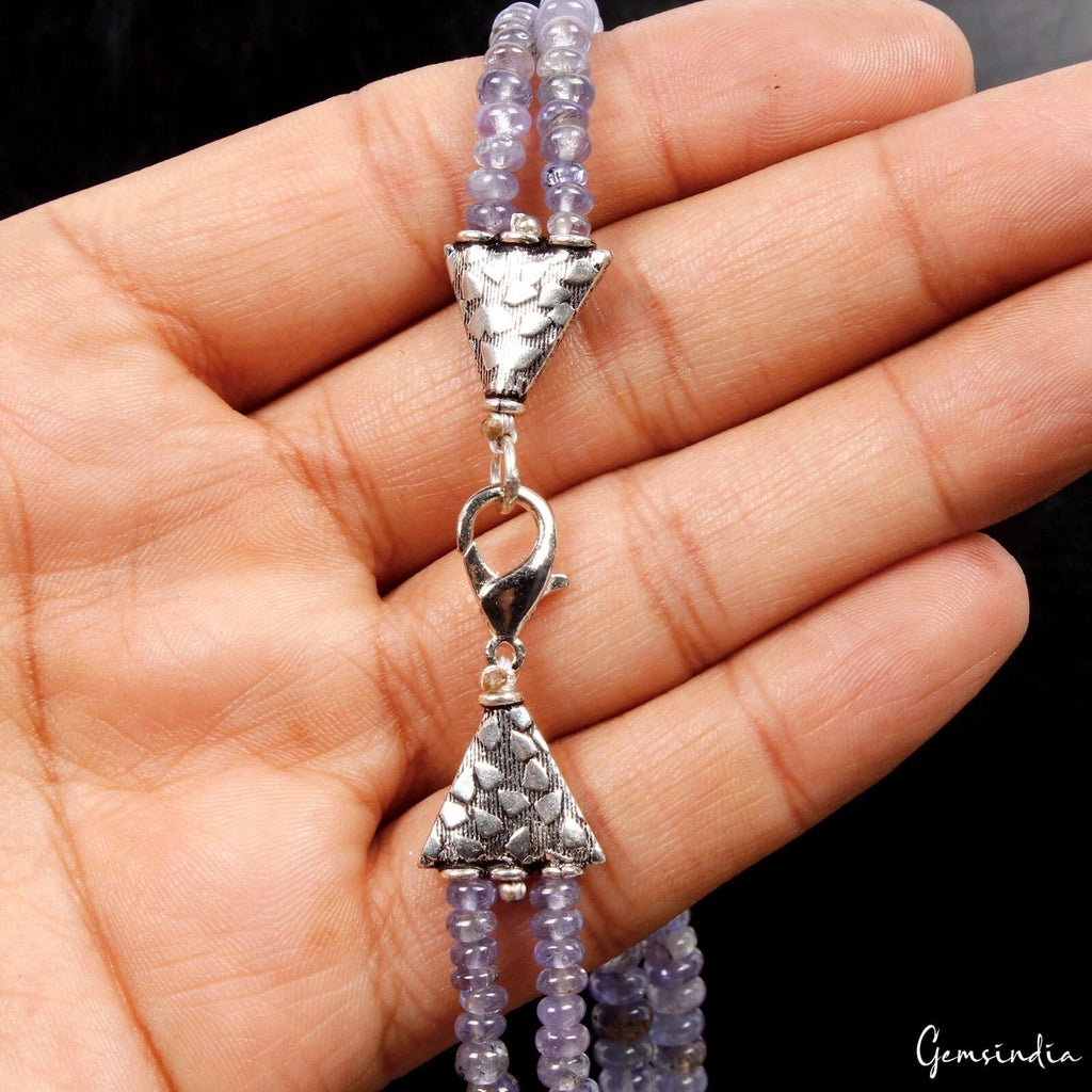 310 Cts Natural Blue Tanzanite Round Beaded Handmade Double Strand Necklace 21"