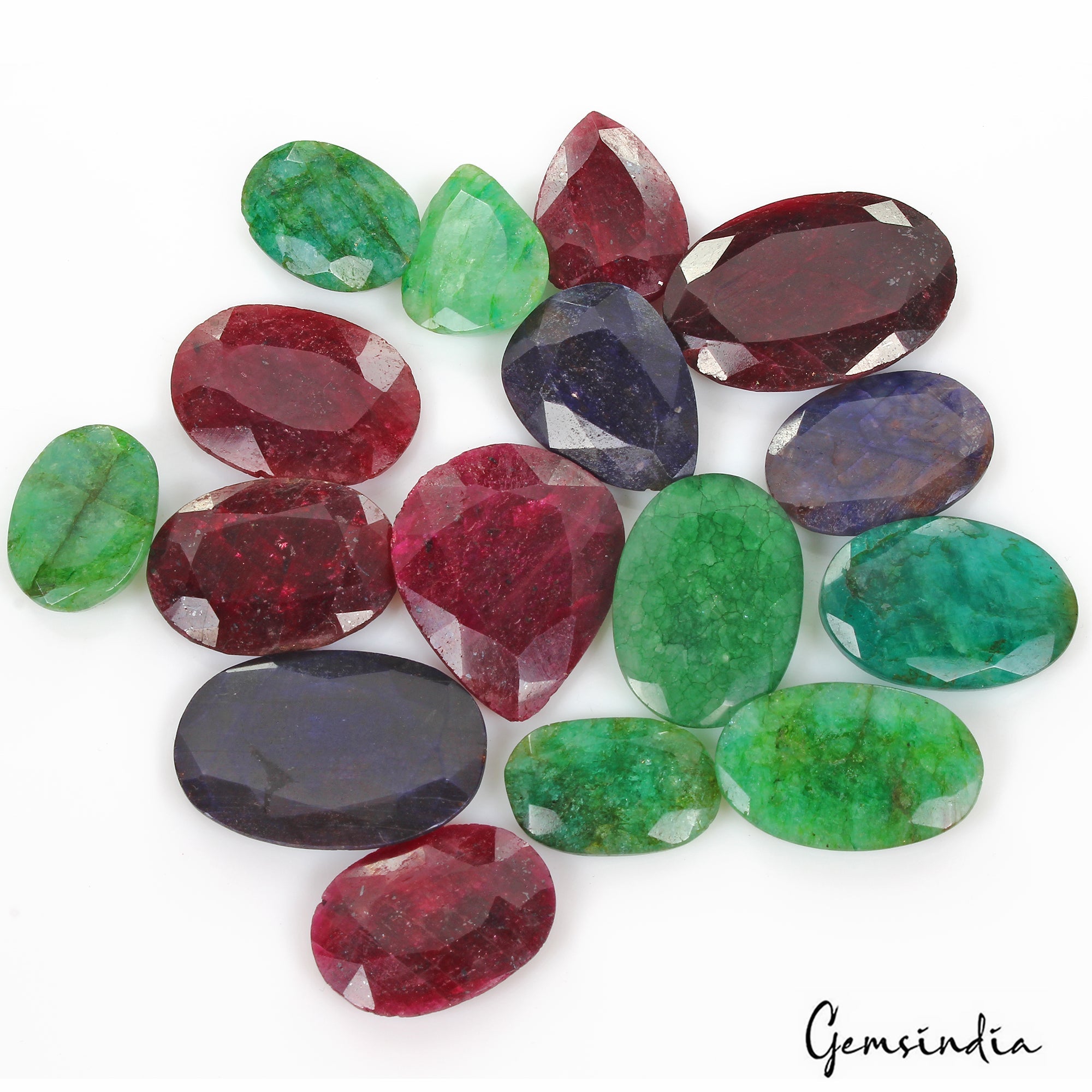 1020 Cts/16 Pcs Natural Multi Color Emerald Ruby Sapphire Mix Cut Loose Gems Lot