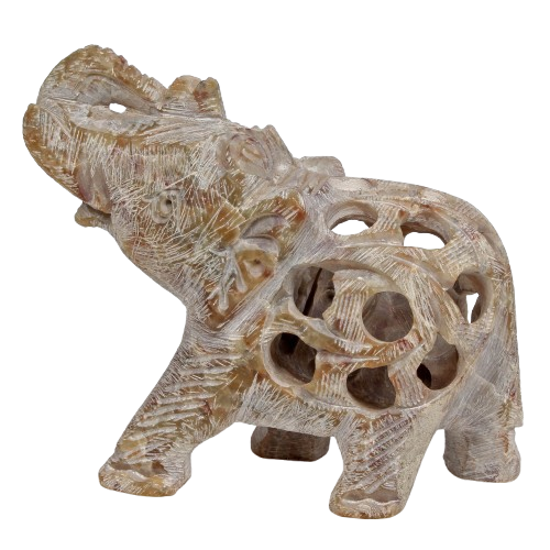 Soapstone Elephant Figurine, Untreated — 96x74x40 mm, 1050 Ct