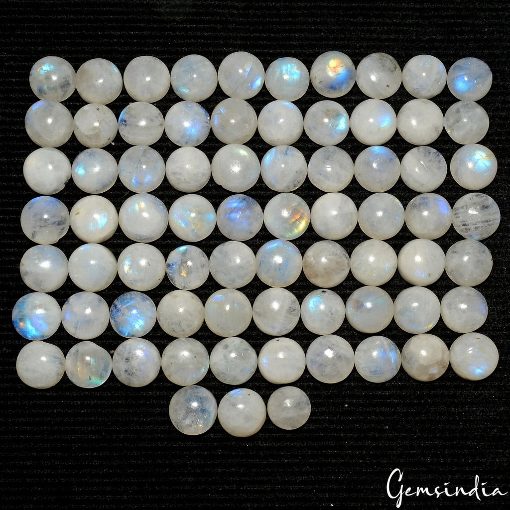 Rainbow Moonstone Lot, Cabochon — 73 Pieces, 9mm to 10mm, 300 Ct