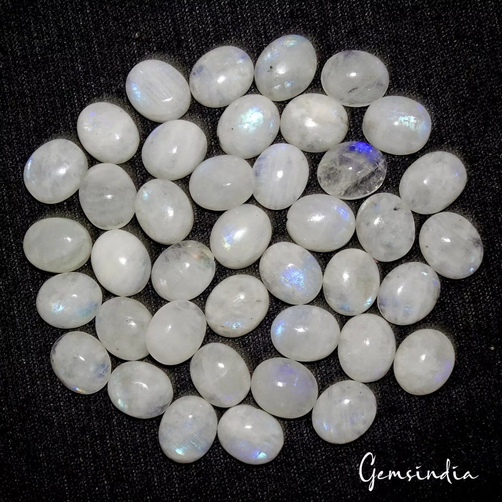 200 Cts/40 Pcs Natural Untreated Blue Shine Moonstone Oval Cab Loose Gems Lot