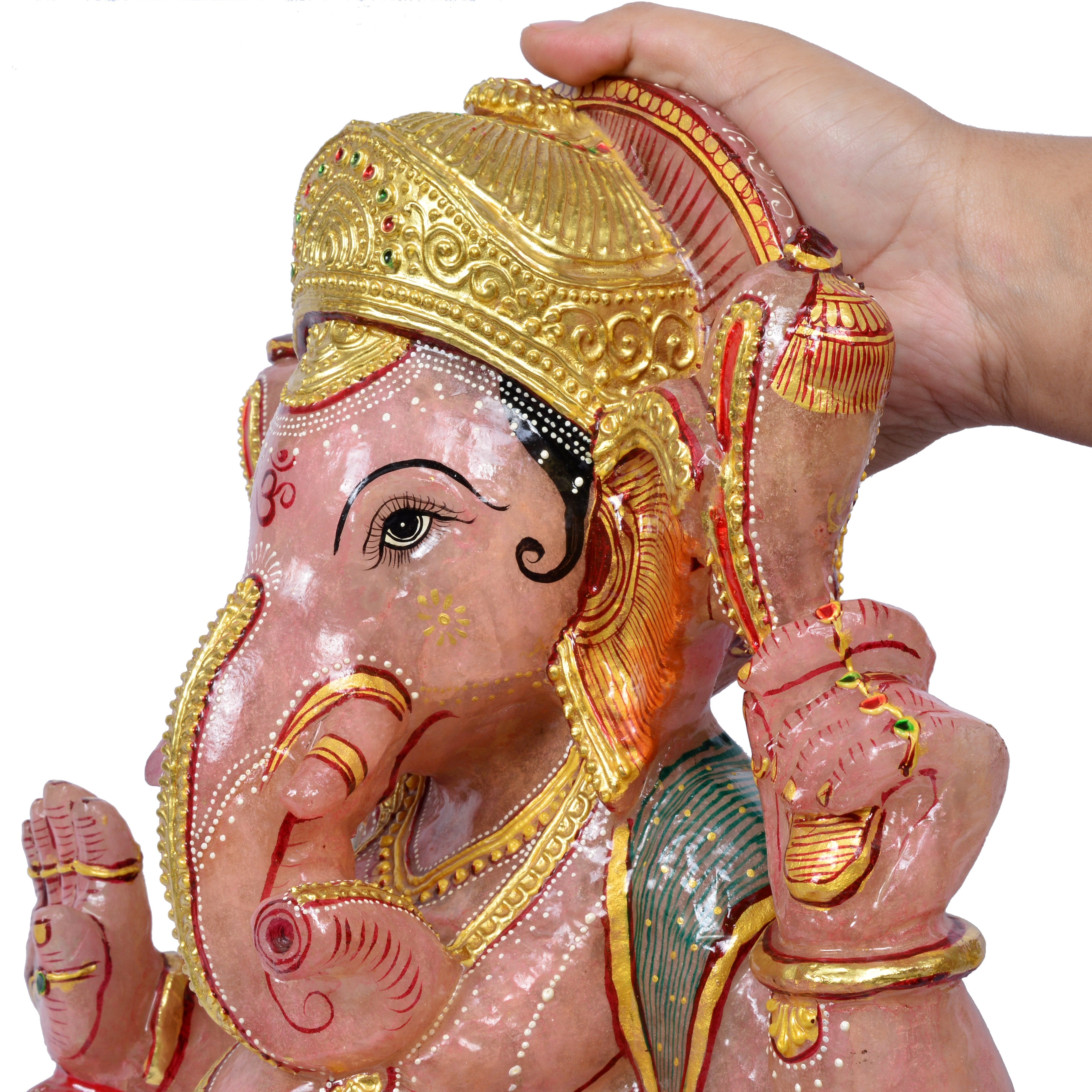 19 Kilo 16” Rose Quartz Huge One Piece Hand Crafted Ganesha Home Idol Sculpture