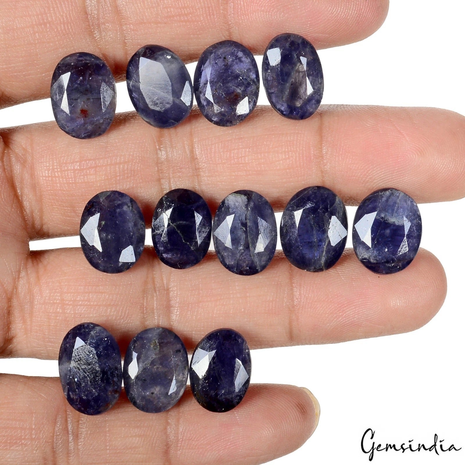 12 Pcs Natural Iolite 13-15mm Oval Cut Loose Untreated Blue Gemstones ~73.20 Cts