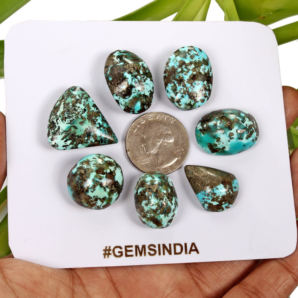 7 Persian Turquoise Neyshabur Cabochon Lot, Not Stabilized, %100 Natural 20-26mm