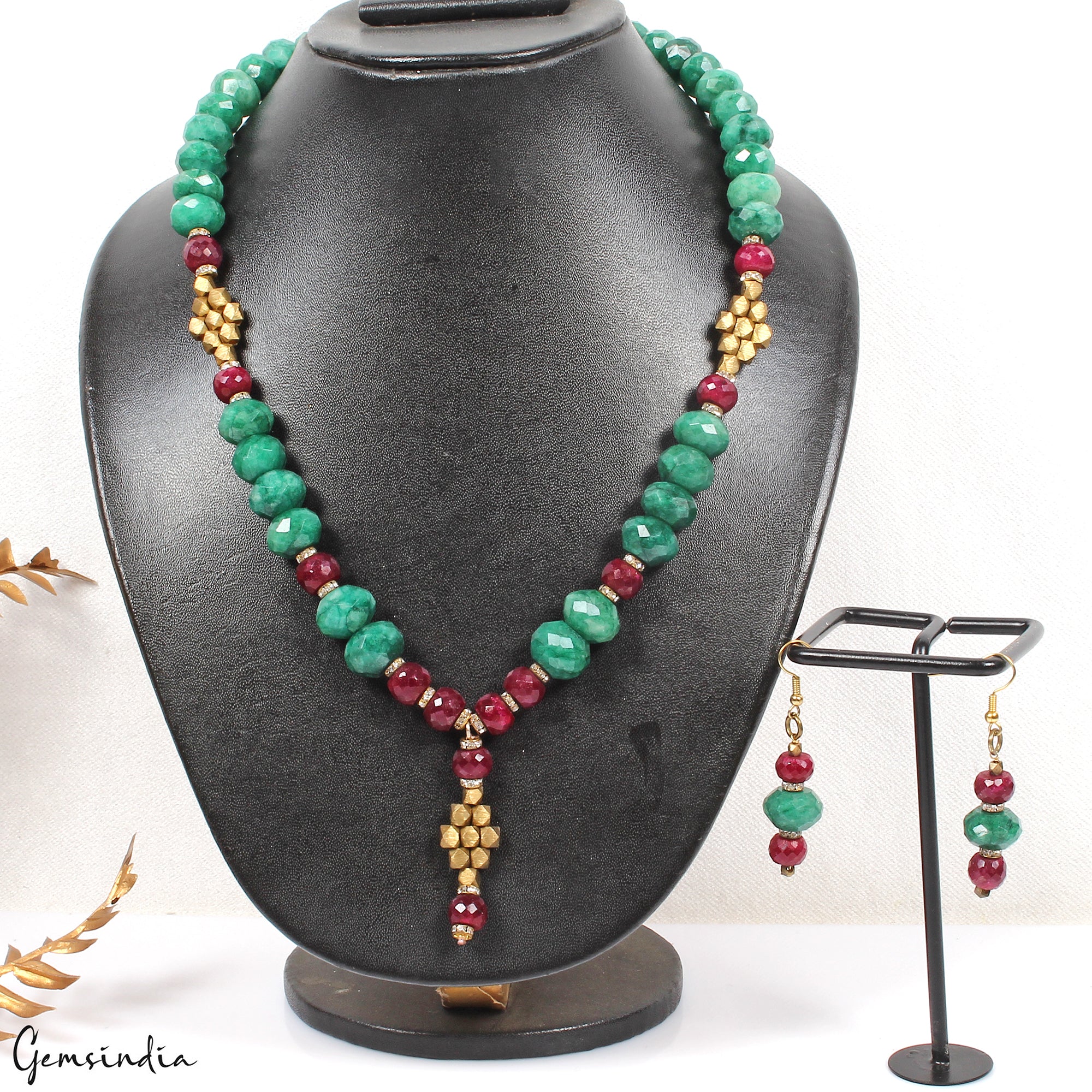 666.80Ct Natural Ruby & Emerald Handmade Designer Women Necklace 20" w/ Earring