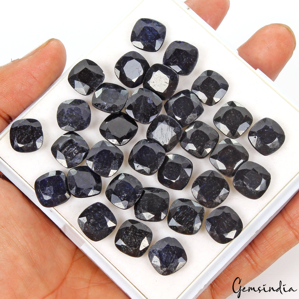 32 Pcs Natural Blue Sapphire Cushion Faceted Cut Loose Calibrated 12mm Gemstones