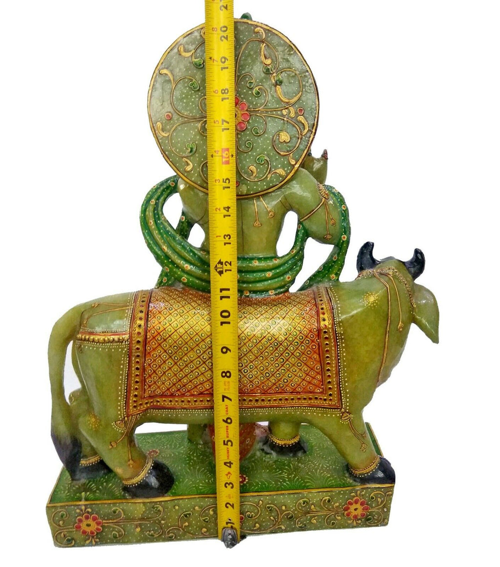 25.8 Kilo Natural Aventurine Carved Hindu Diety Krishna Cow Statue Home Decor