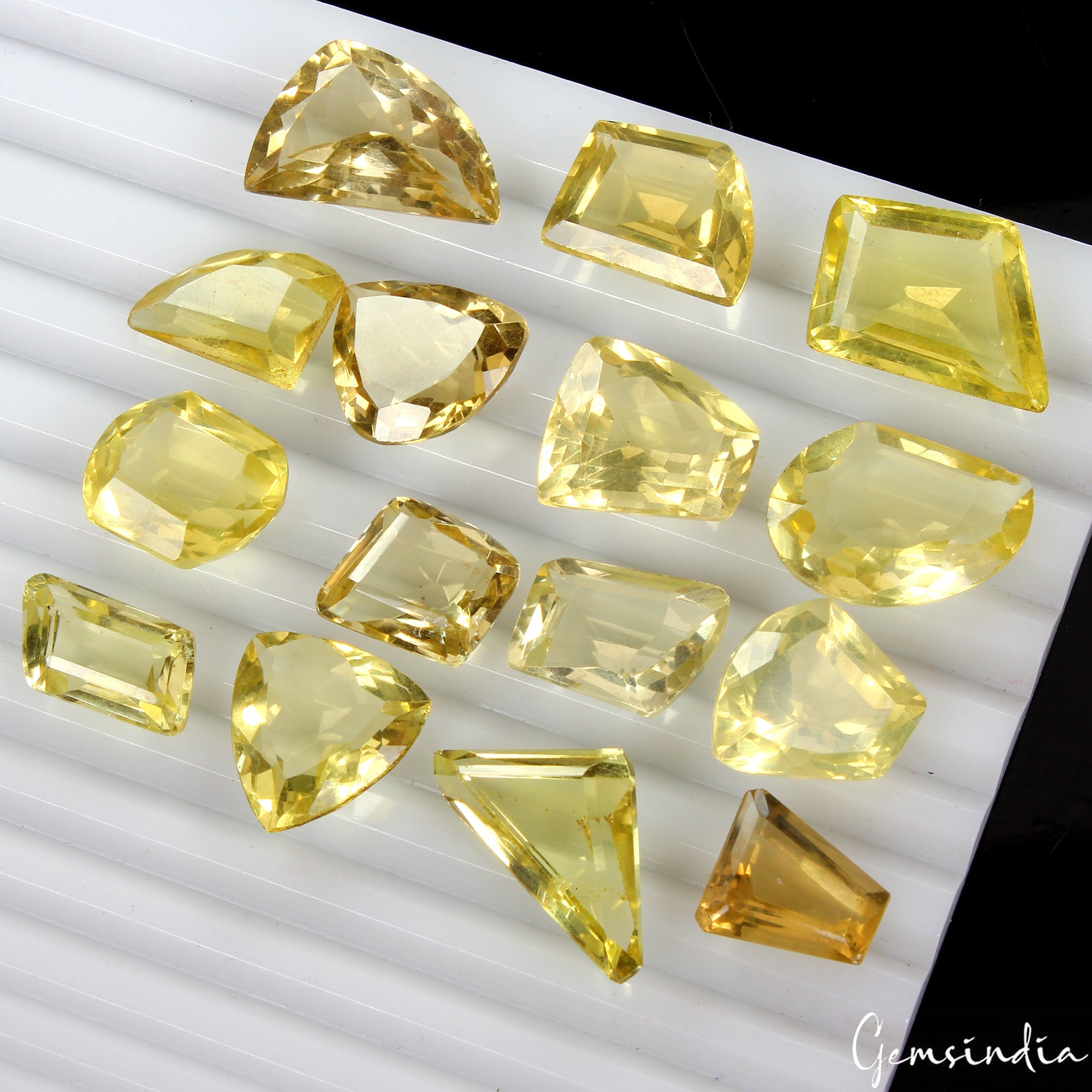 166.55 Cts/15 Pcs Natural Untreated Lemon Quartz Citrine Mix Cut Loose Gemstones