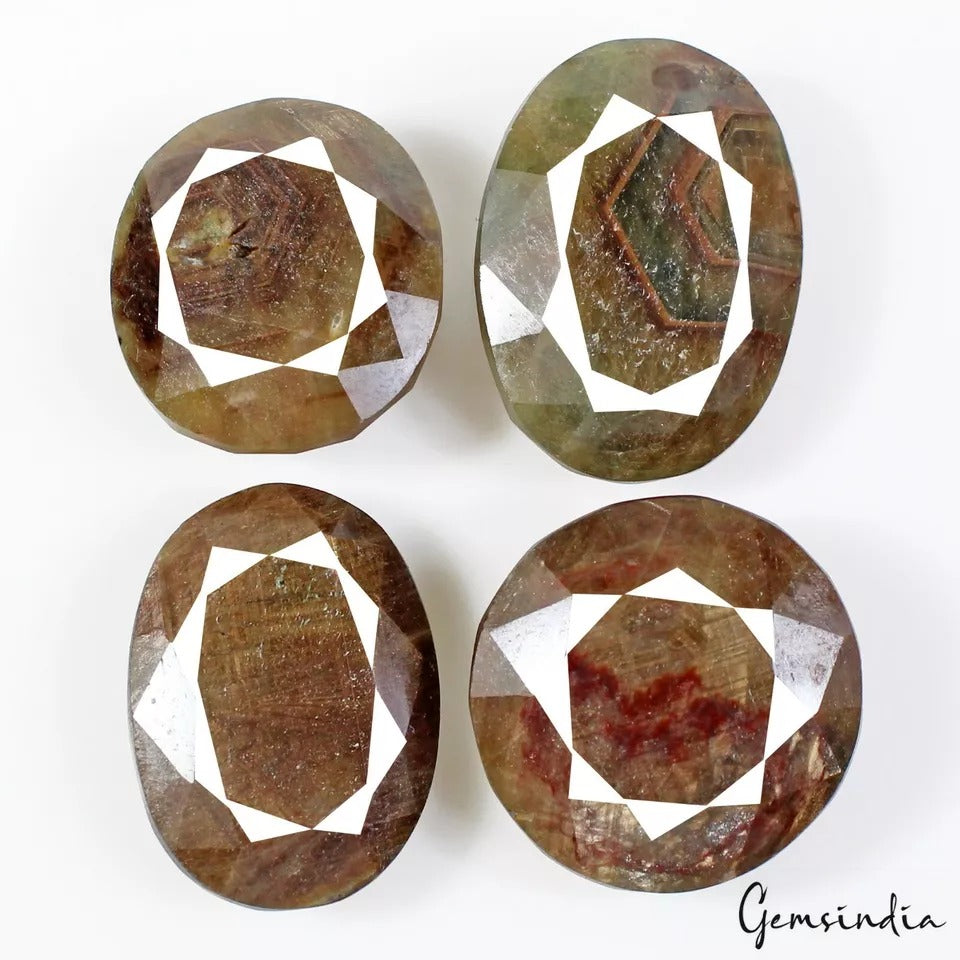 600 Ct Natural Untreated Brown Sapphire Mix Cut Loose Pendant Size Gemstones~4Pc