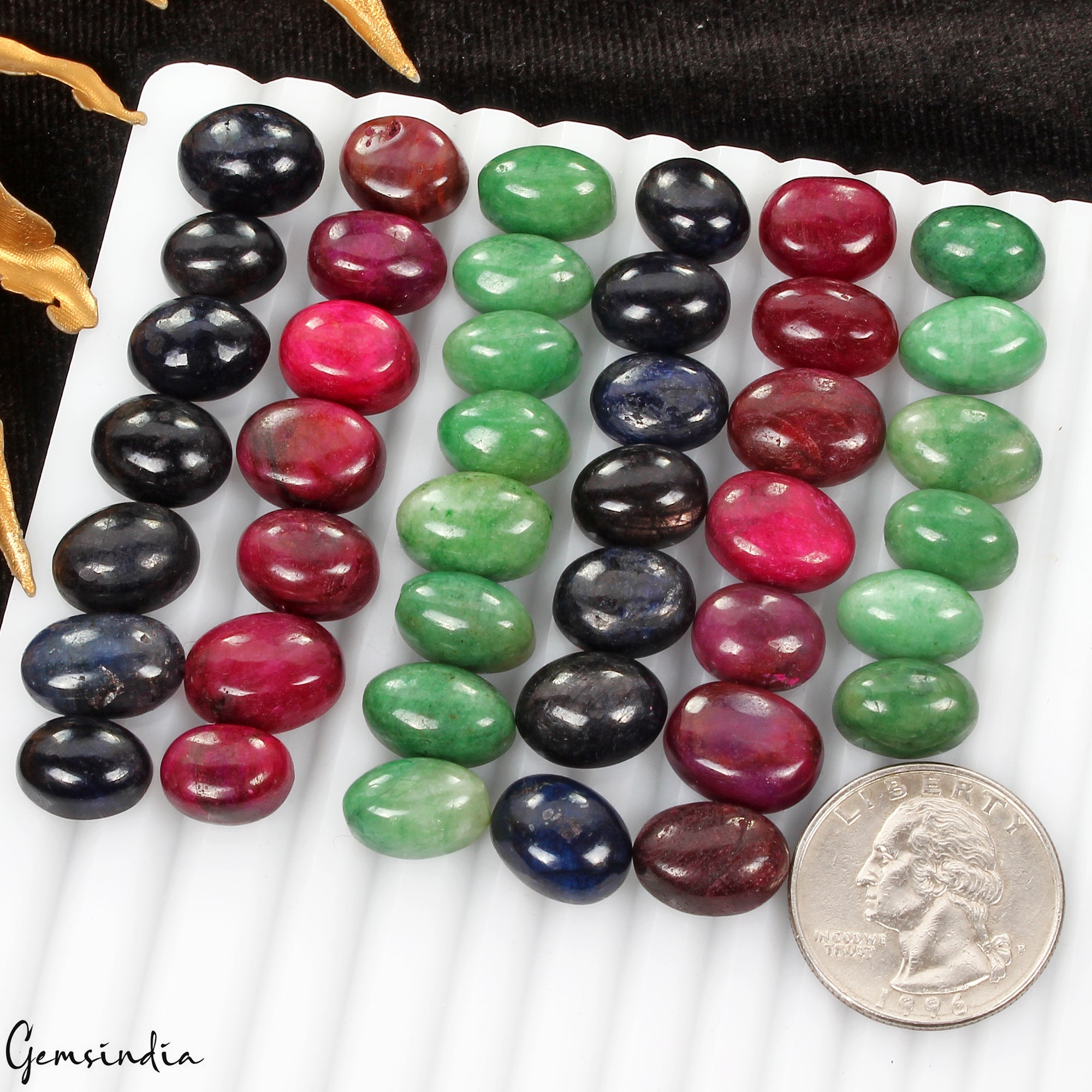 Certified 350 Ct Natural Ruby Emerald Sapphire Oval Cabochon Loose Gemstones Lot
