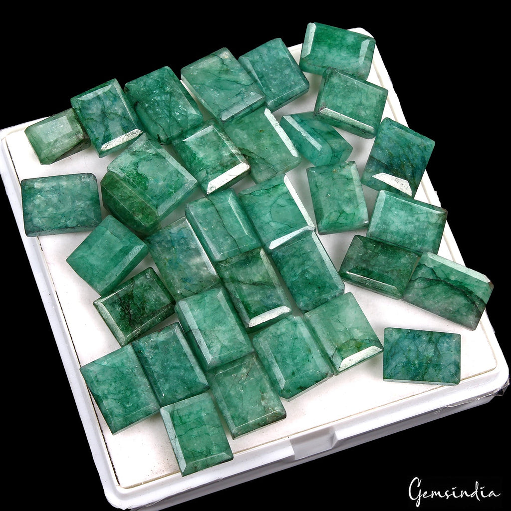 430 Ct Natural Green Brazilian Emerald Rectangular Cut Faceted Loose Gems Lot