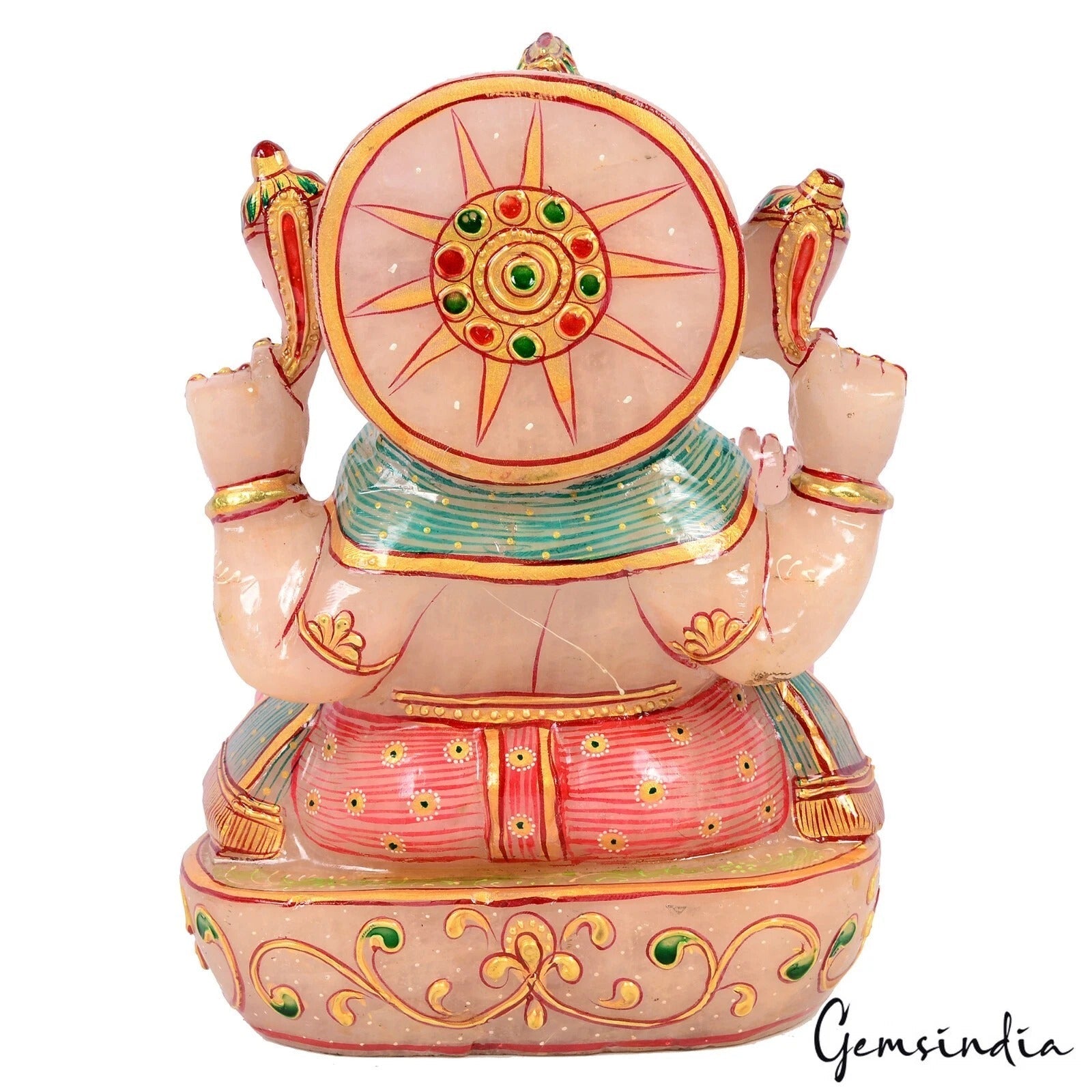 3.9Kg Natural Rose Quartz Golden Paint Ganesha Singlestone Artwork Sculpture8.1"