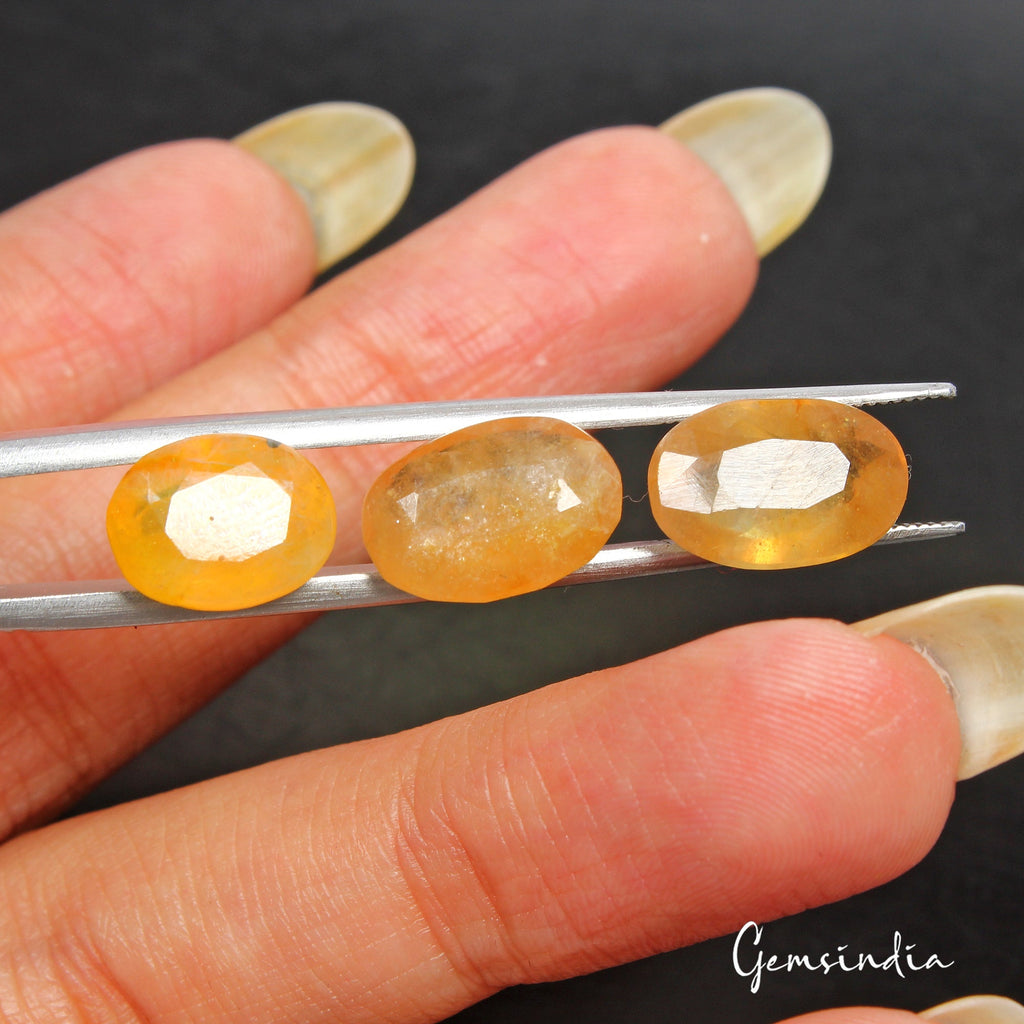 15.05 Ct Natural Untreated Yellow Sapphire Oval Faceted Loose Gemstone Lot 3 Pcs