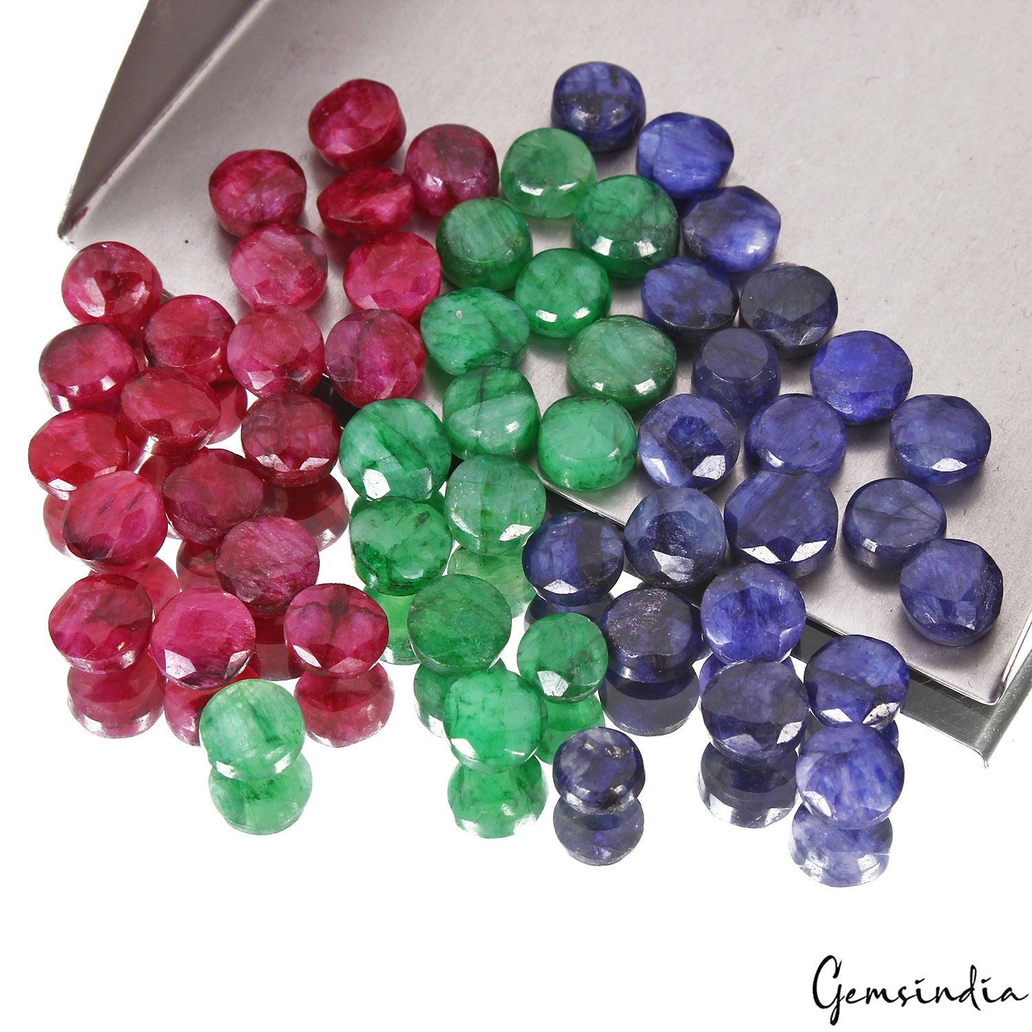 145 Ct/50 Pcs Natural Red Bixbite Blue Beryl Green Emerald Round Gem For Jewelry