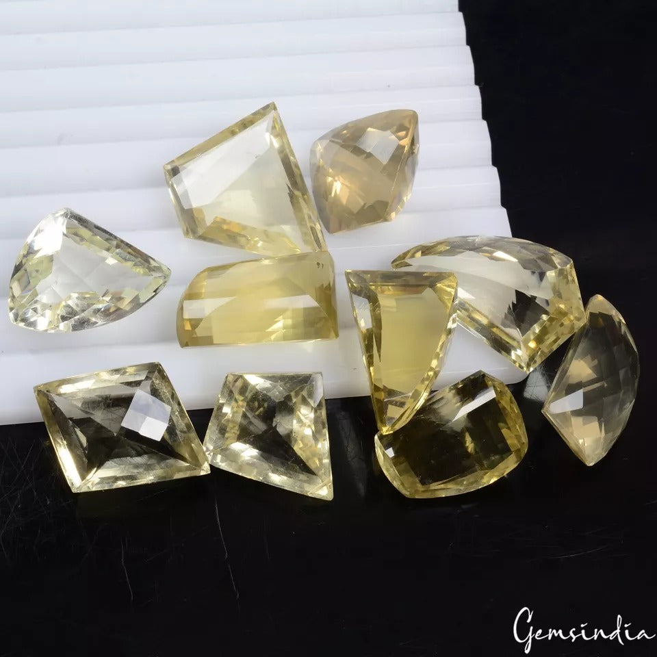 Lemon Quartz Lot, Loose Gemstone, Untreated — 10 Pieces, 17mm to 30mm, 248.65 Ct