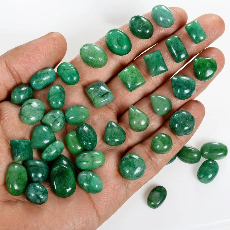 370 Ct/45 Pcs Natural Brazilian Green Emerald Mix Cab Loose Wholesale Gems Lot
