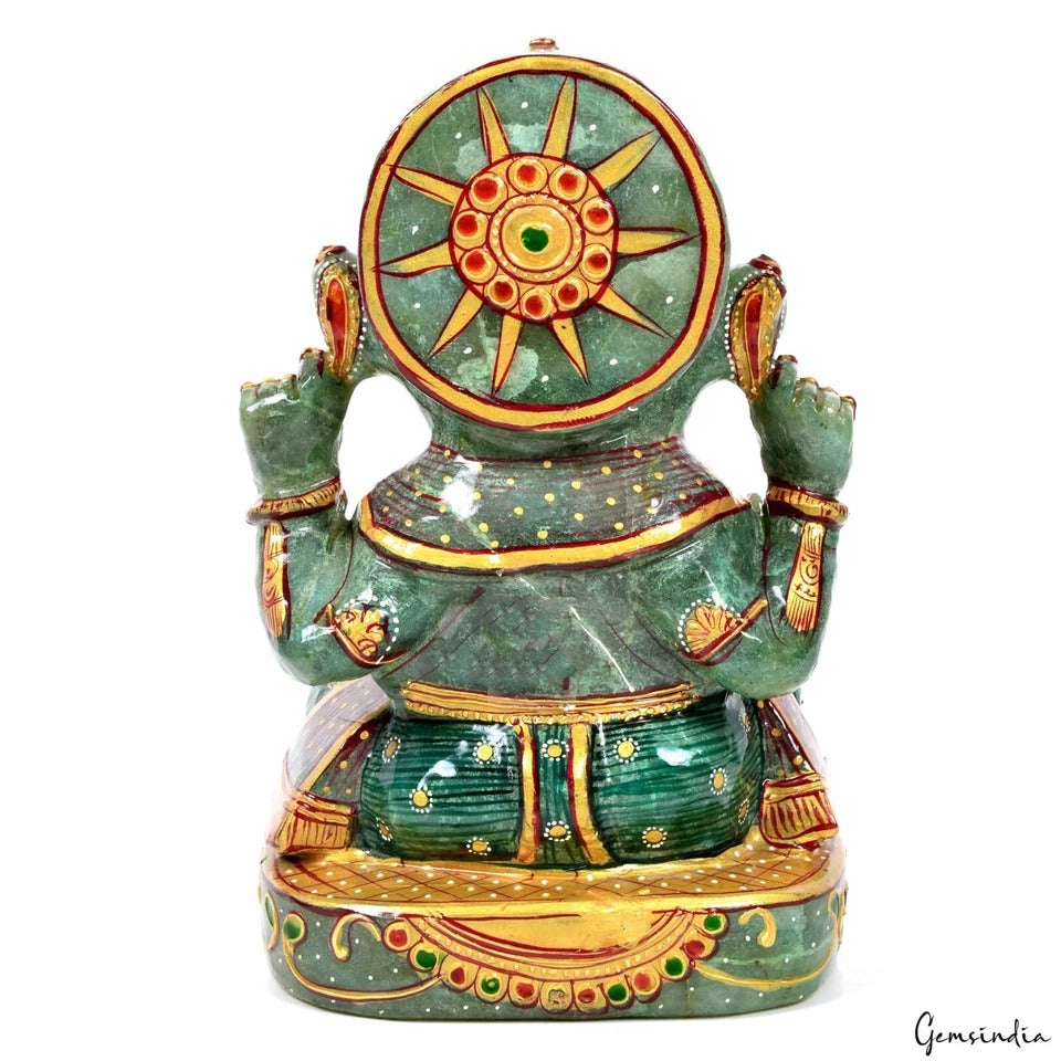 Handcrafted 2.5 Kg Green Aventurine Ganesha Statue Hand-Painted Spiritual Decor