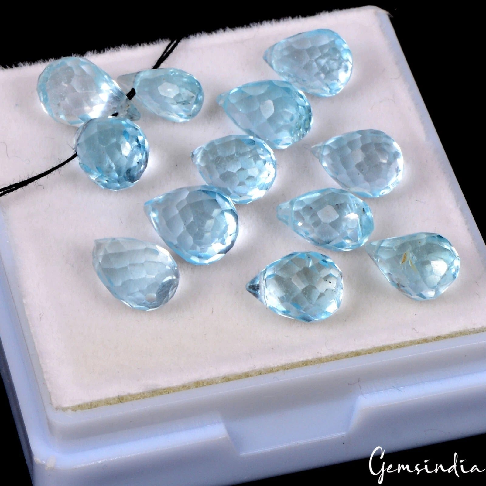 Briolette (Drilled) 8x4mm-9x5mm London Blue Topaz Brazil CLEAN! 25.50Ct.~12 Pcs