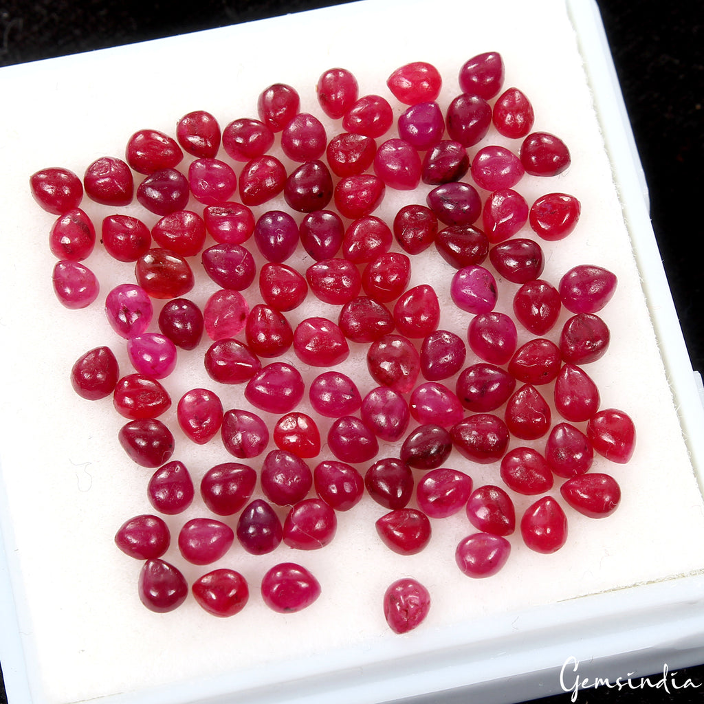 Ruby Lot, Cabochon, Pear Cabochon, Color Enhanced — 100 Pieces, 3x2.5mm, 16.20 Ct, Madagascar