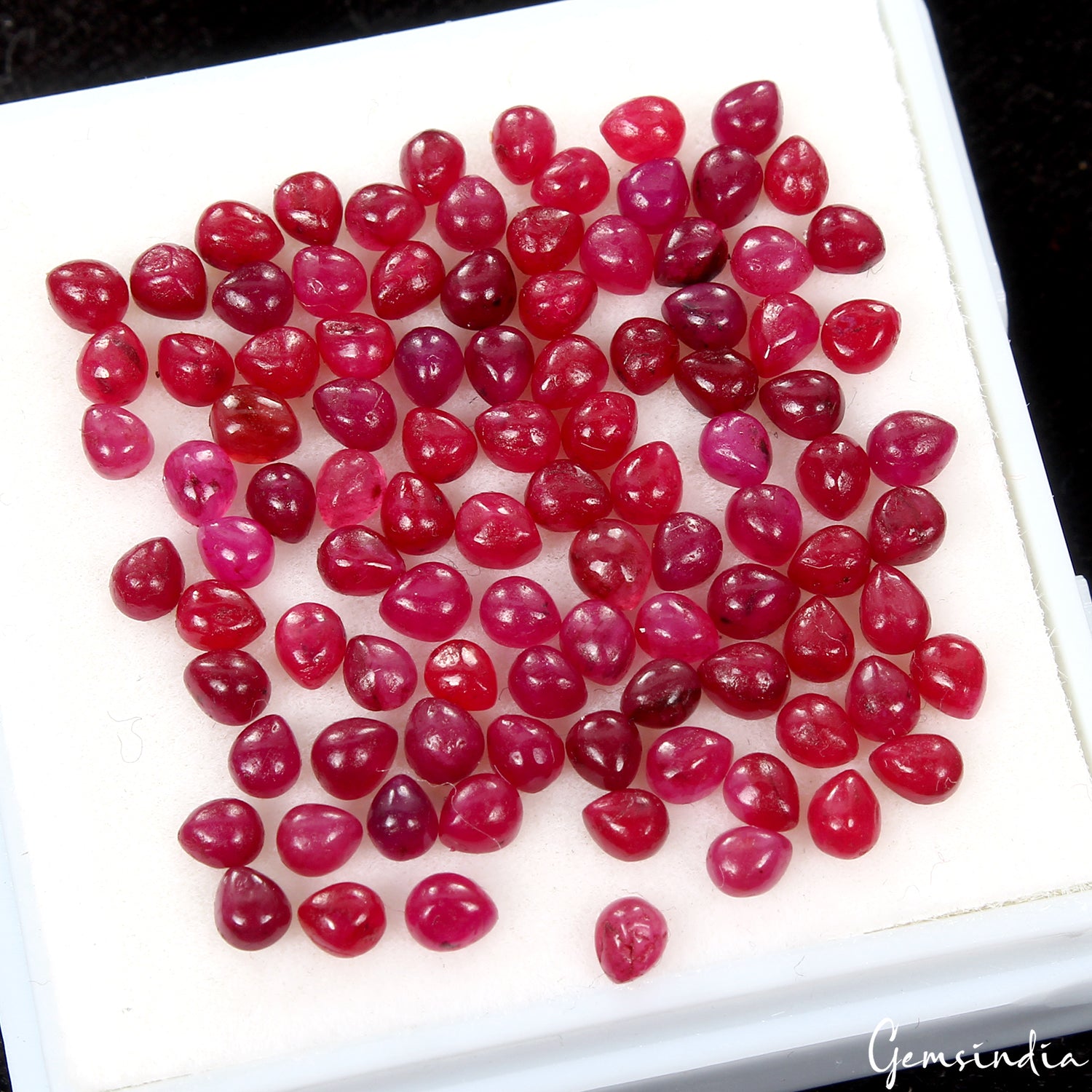 Ruby Lot, Cabochon, Pear Cabochon, Color Enhanced — 100 Pieces, 3x2.5mm, 16.20 Ct, Madagascar