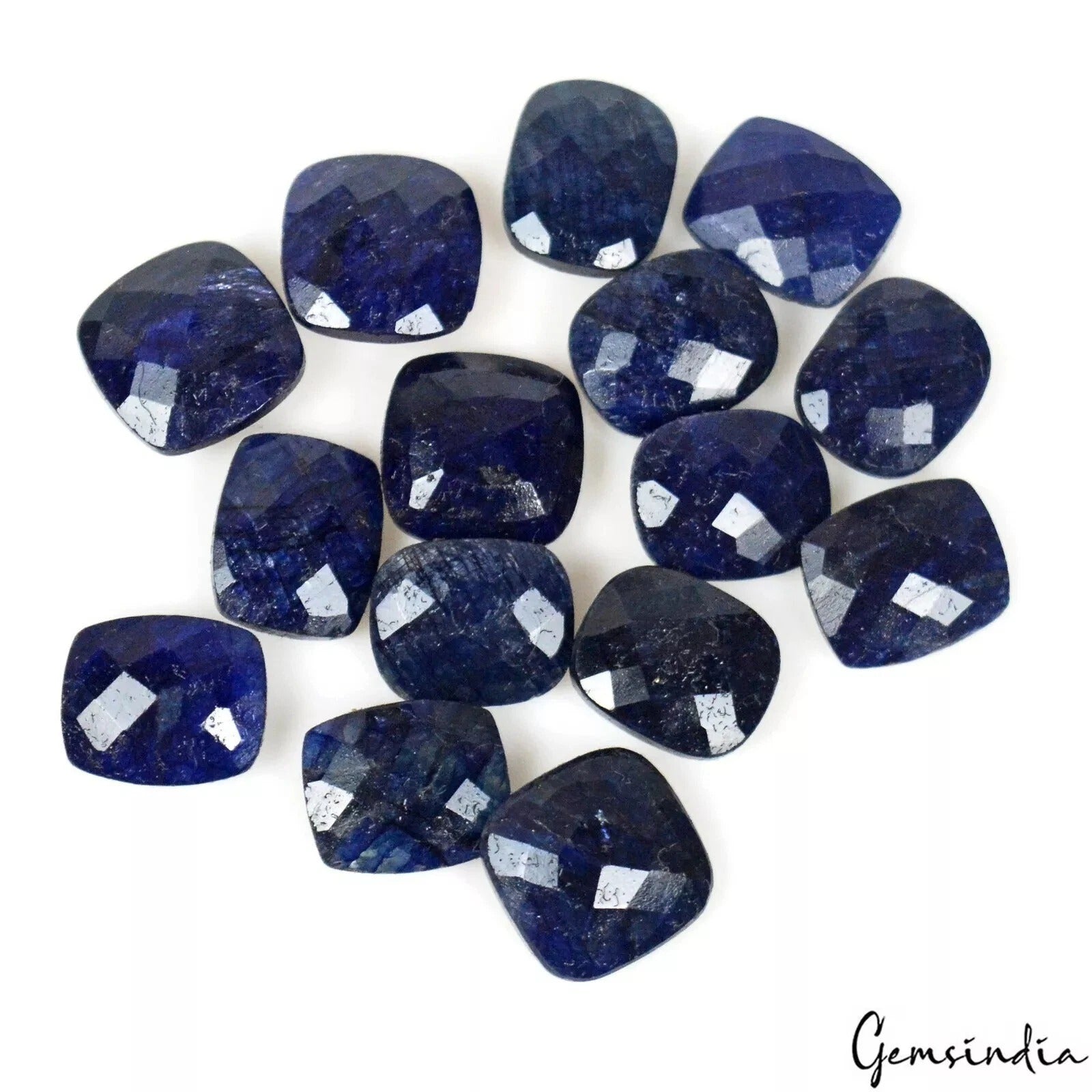Certified 107 Ct Natural Blue Sapphire Cushion Checker Cut Gemstone Lot 15 Pcs