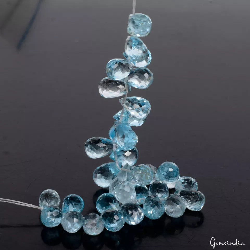 Blue Topaz Beaded Strand, Untreated — 08mm to 10mm, 89.20 Ct, Brazil