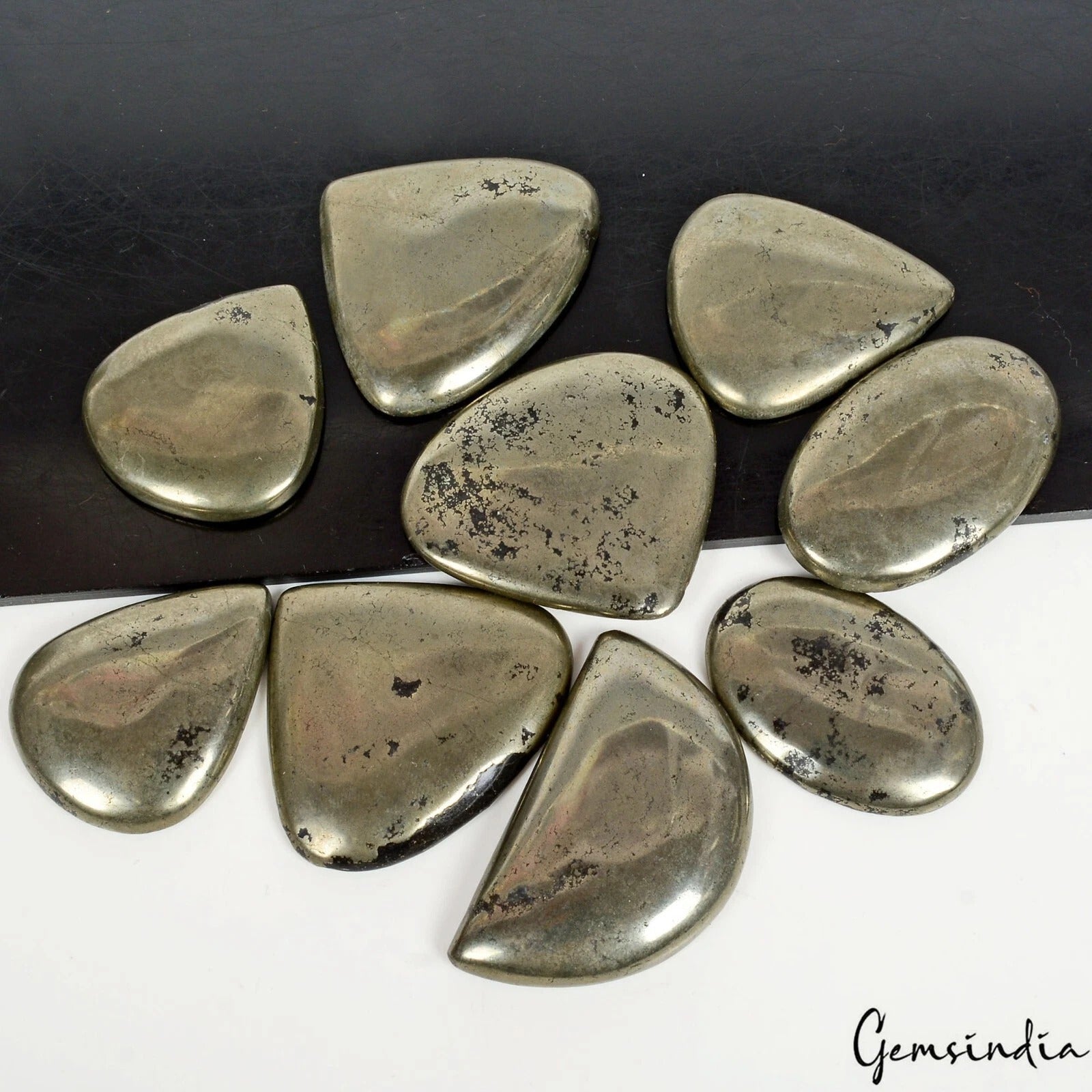 960 Ct Natural Gold Apache Pyrite Mix Cab Loose Wholesale Gemstone Lot~ 9 Pcs