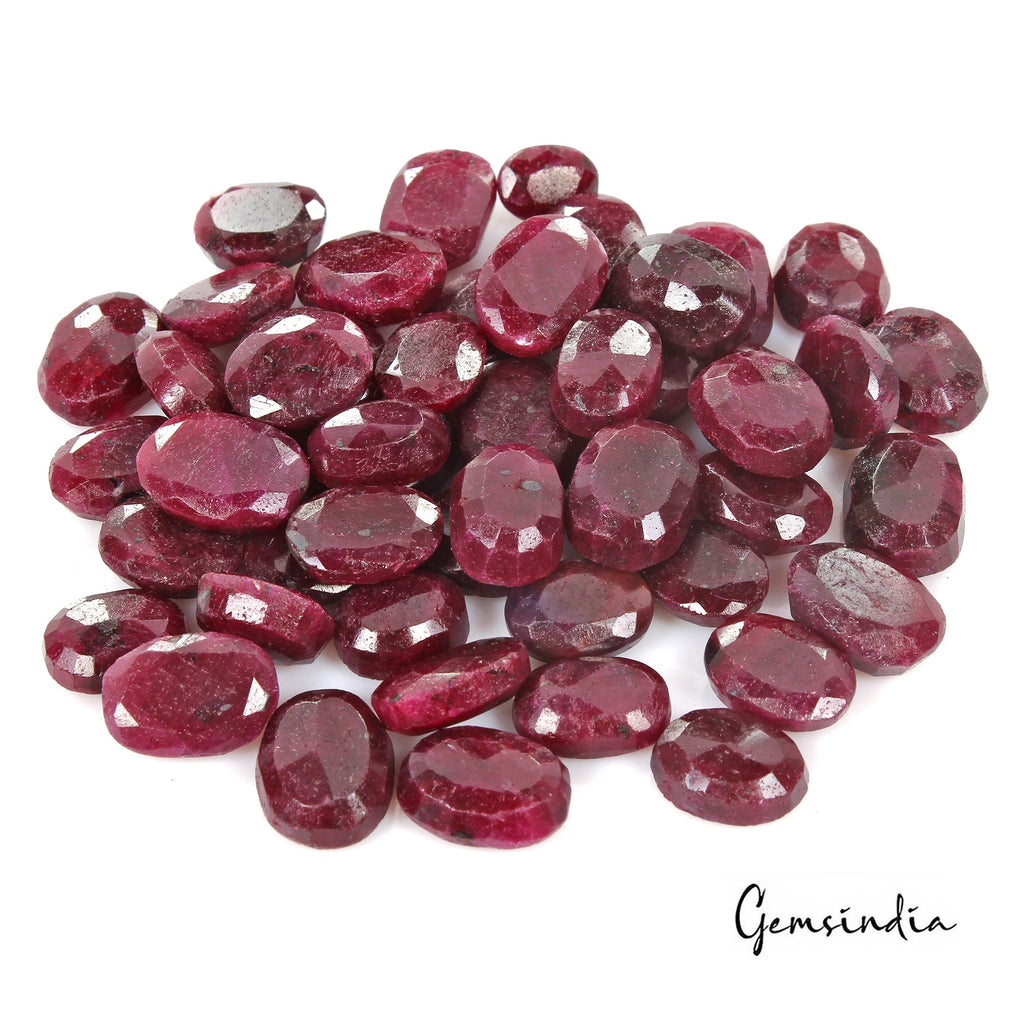 900 Cts/50 Pcs Natural African Dark Red Ruby Oval Faceted Cut Loose Gems Lot