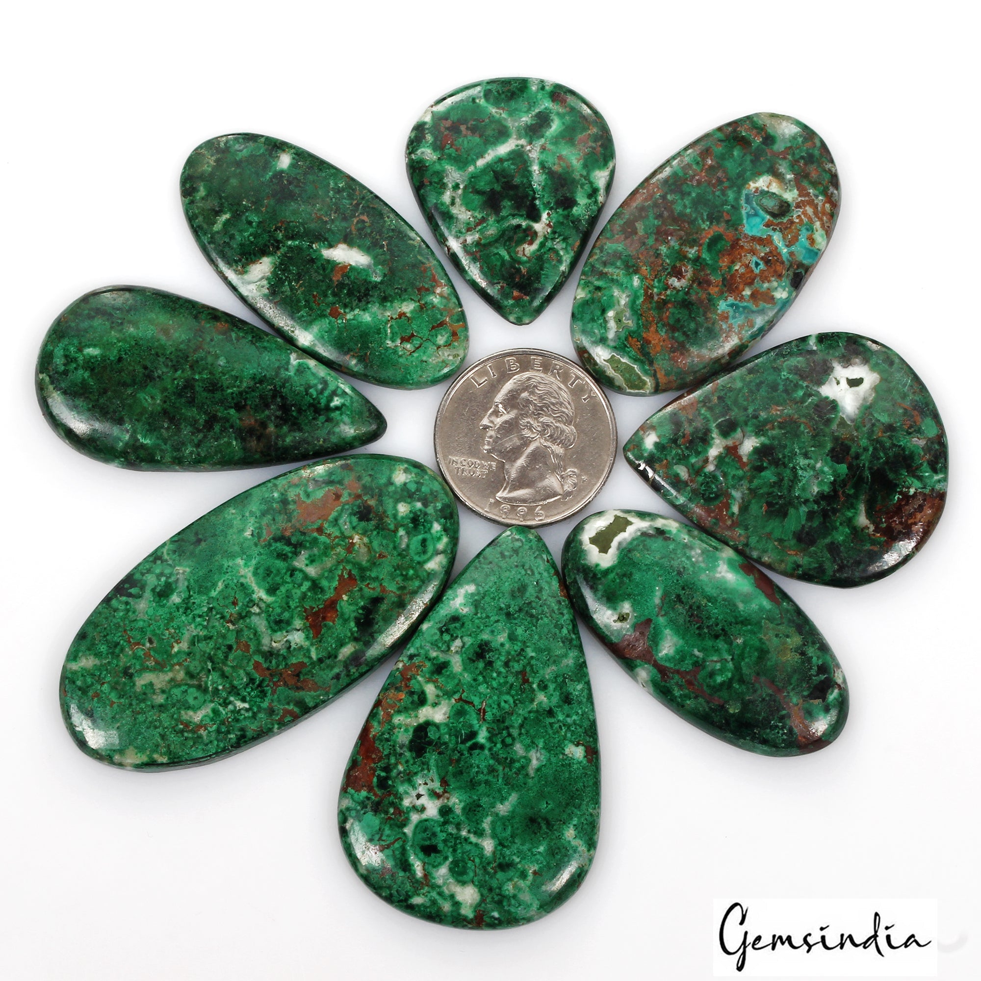 530 Ct/8 Pcs Natural Untreated Green Chrysocolla Mix Cab Loose Gems For Pendant