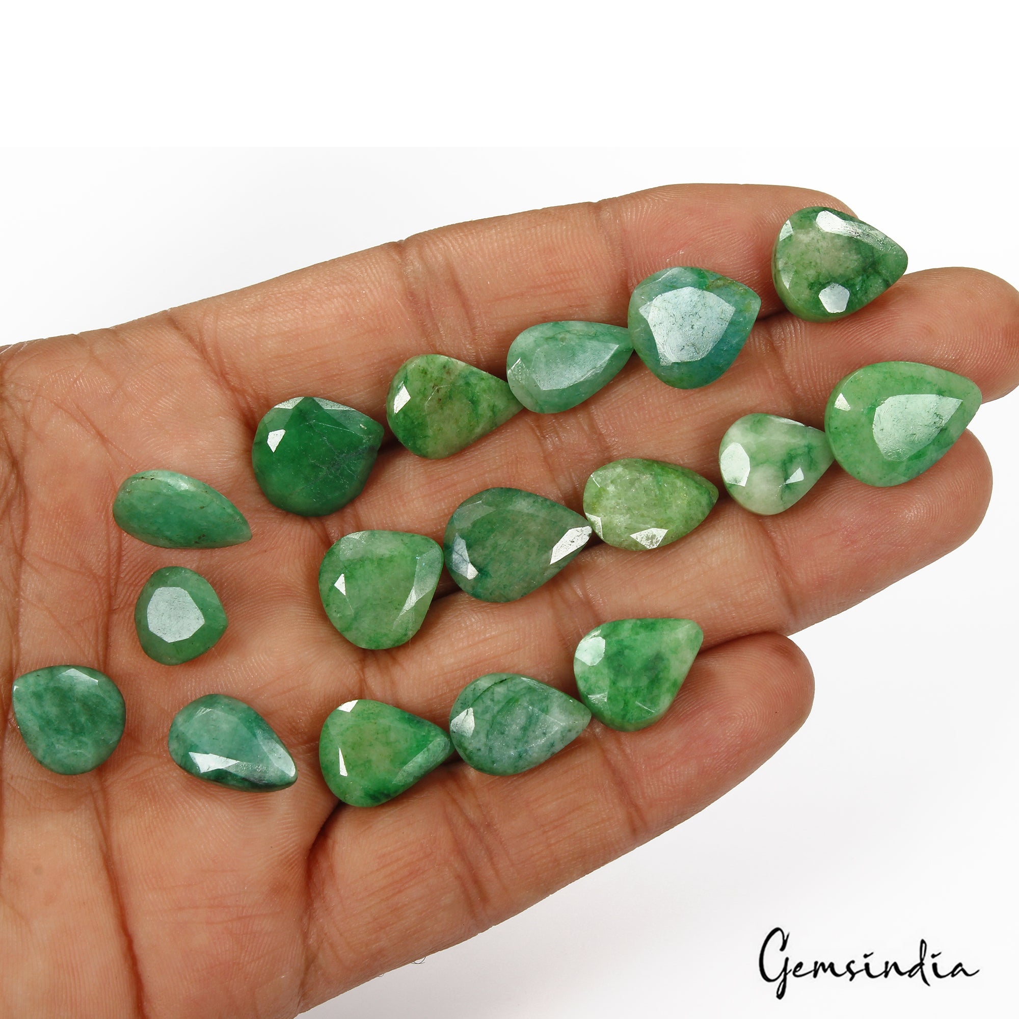 Emerald Lot, Loose Gemstone, Color Enhanced, Green — 17 Pieces, 11mm to 17mm, 129.50 Ct, Brazil