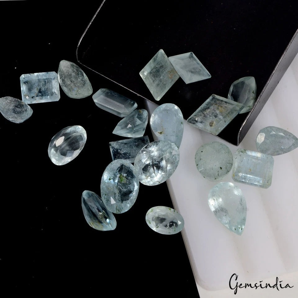 57.70 Cts/20 Pcs Natural Untreated Aqua Blue Aquamarine Mix Cut Gems For Jewelry