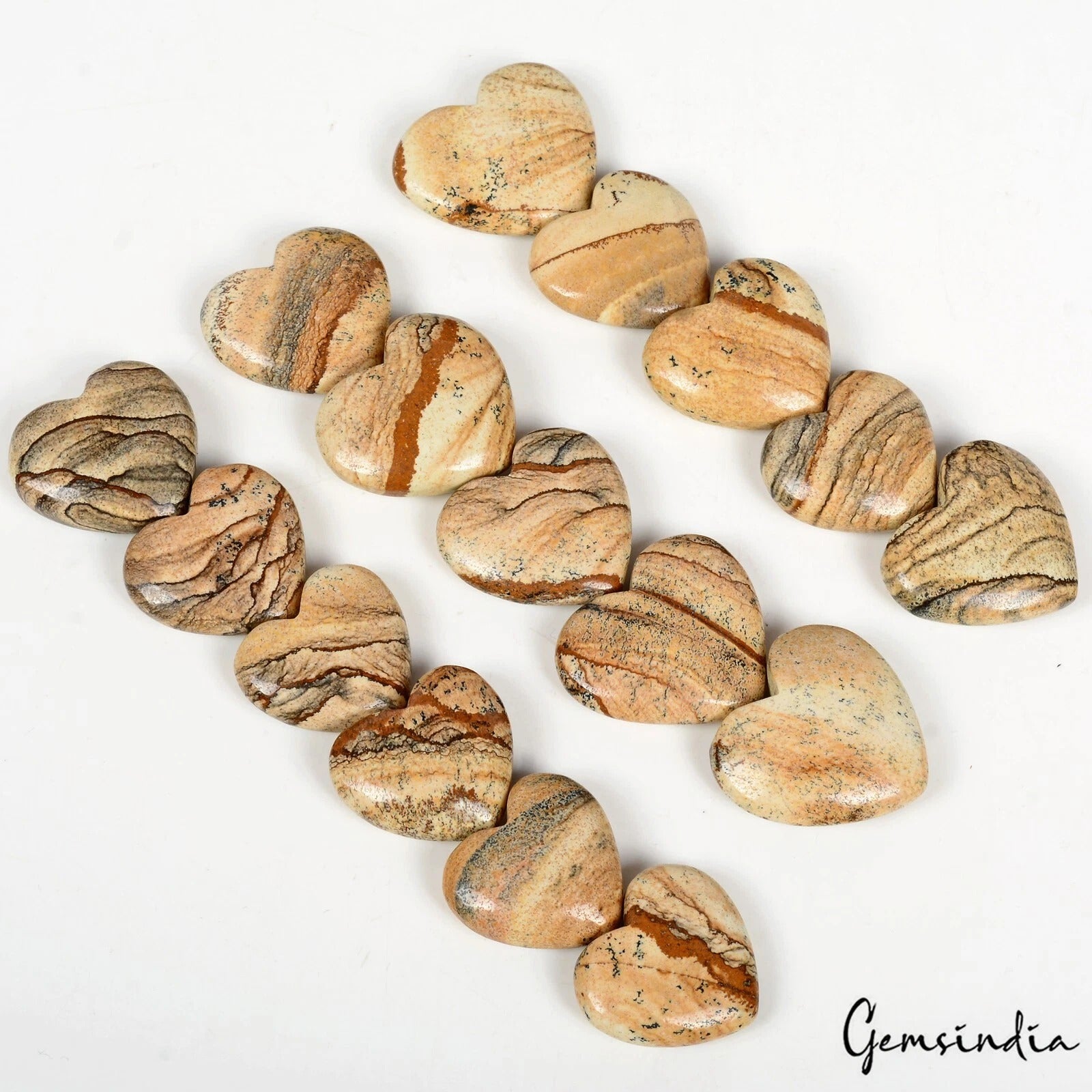 Picture Jasper Lot, Cabochon — 16 Pieces, 23mm to 27mm, 720 Ct