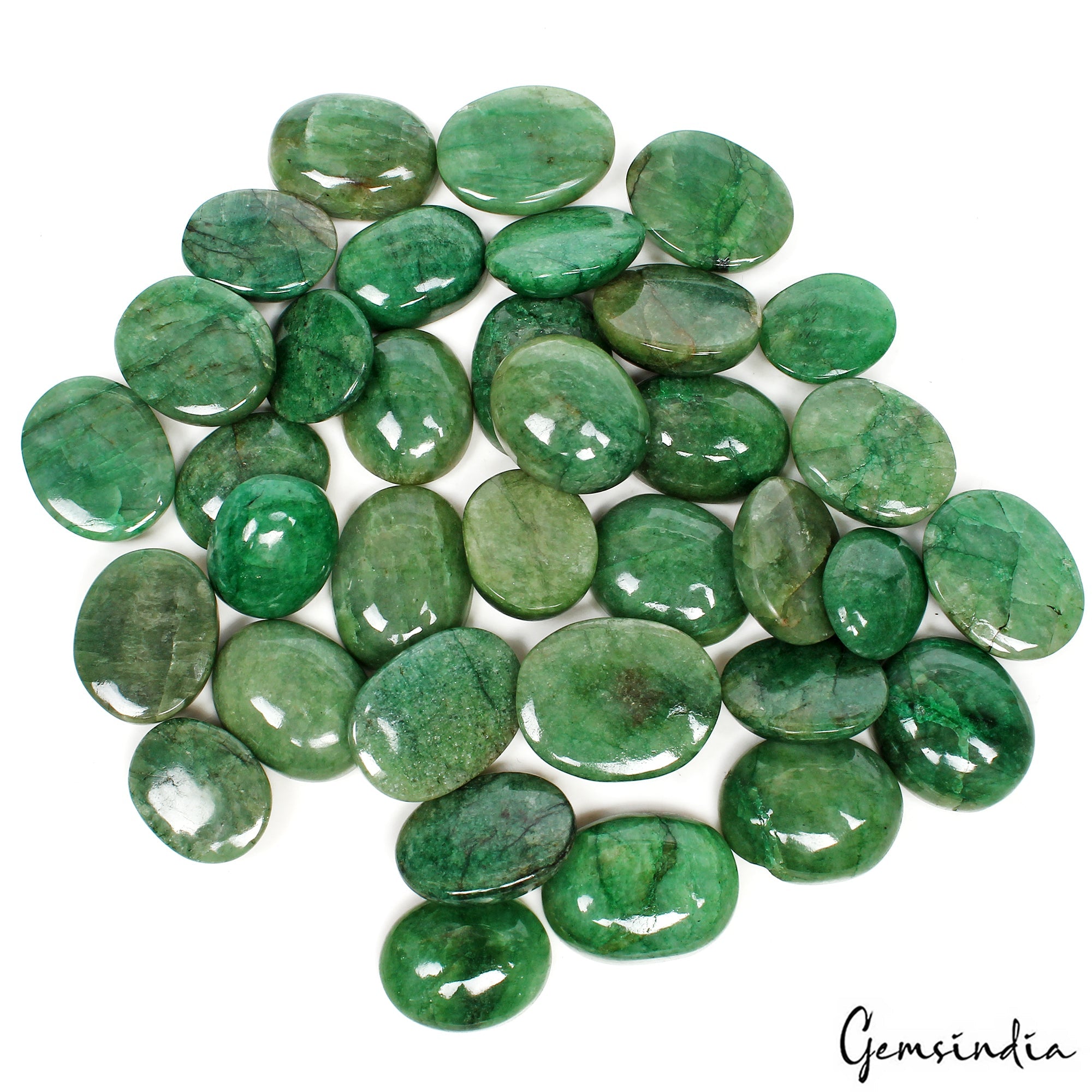 560 Ct/35 Pcs Natural Green Brazilian Emerald Oval Cab Loose Gems Wholesale Lot