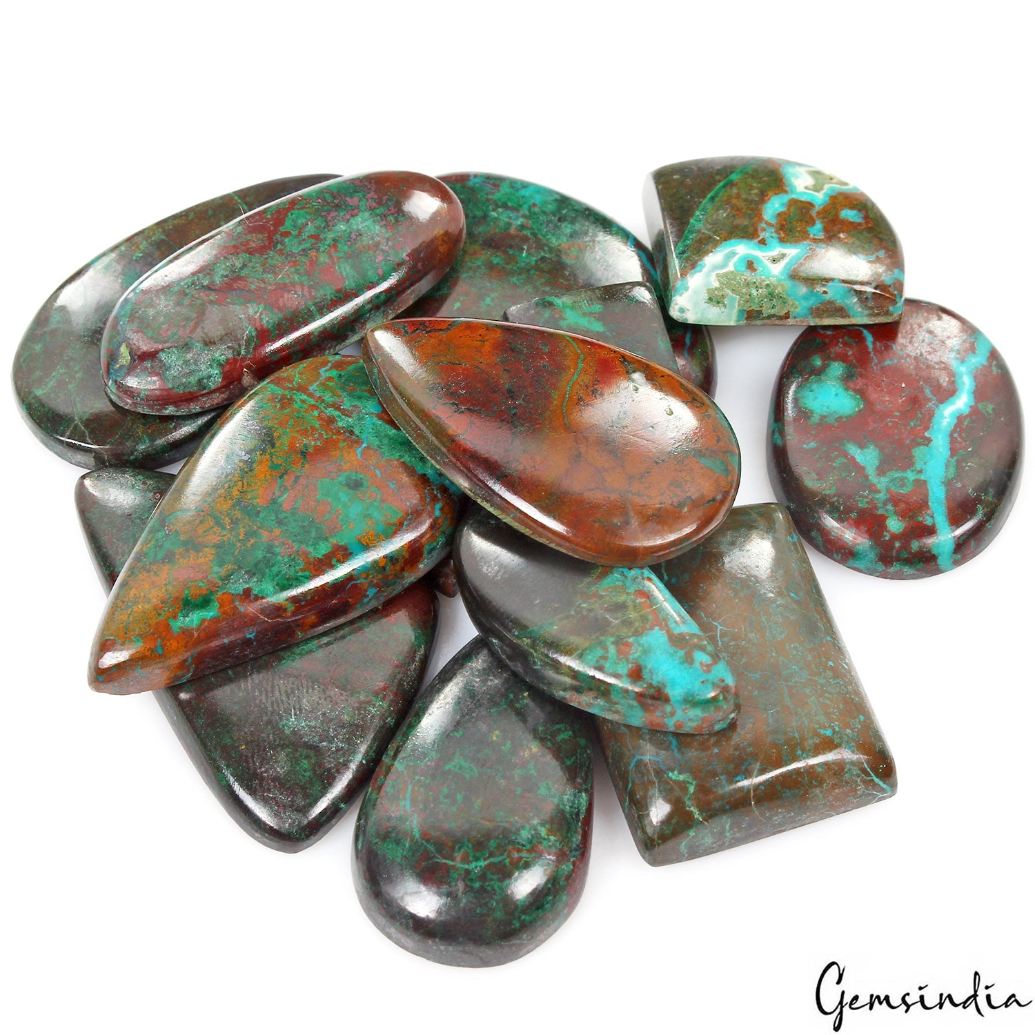 Natural Azurite Chrysocolla Mix Cabochon Designer Green Loose Gemstones ~450 Ct