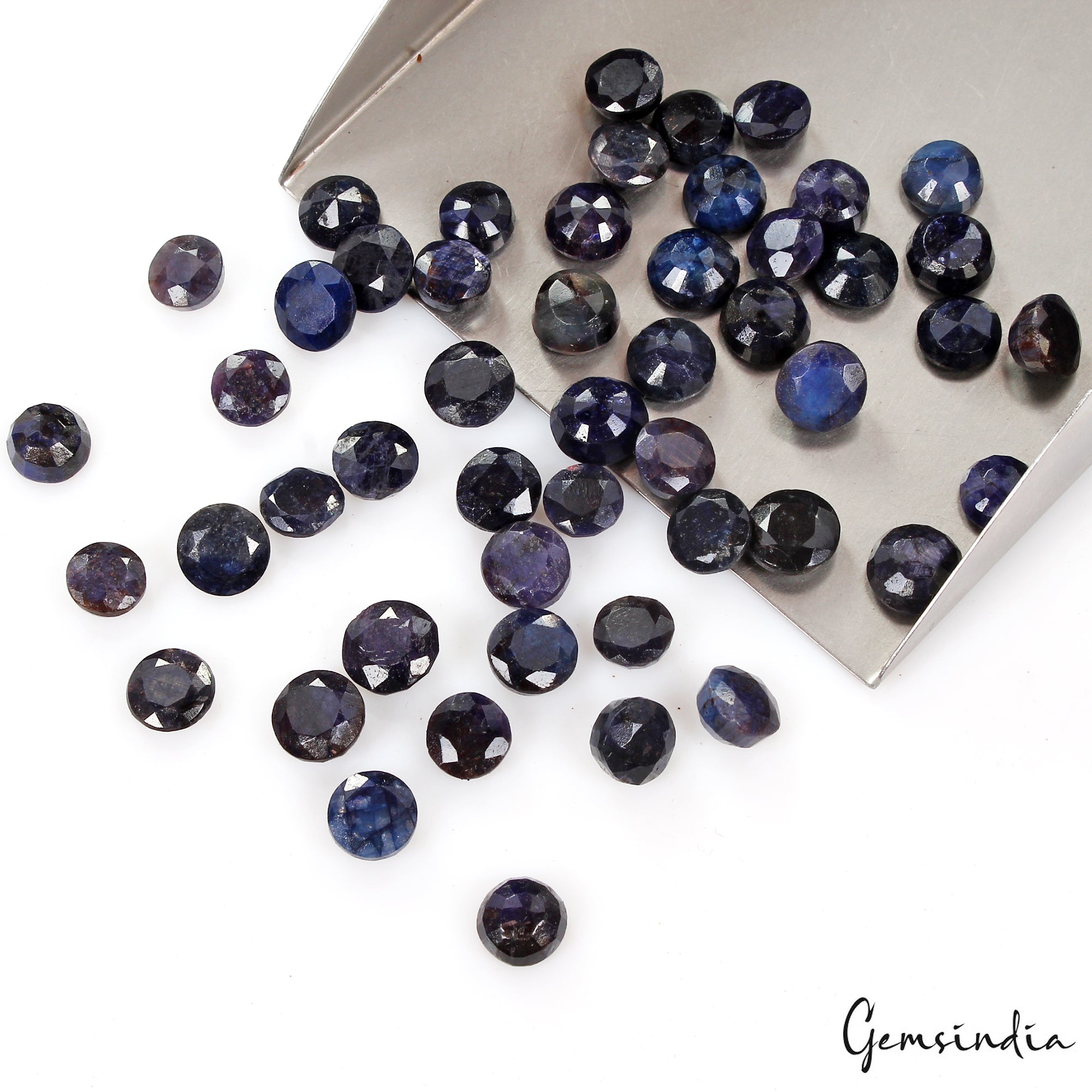 50 Pcs Natural Blue Sapphire Round Faceted Cut 8mm-10mm Loose Gemstones 220 Cts