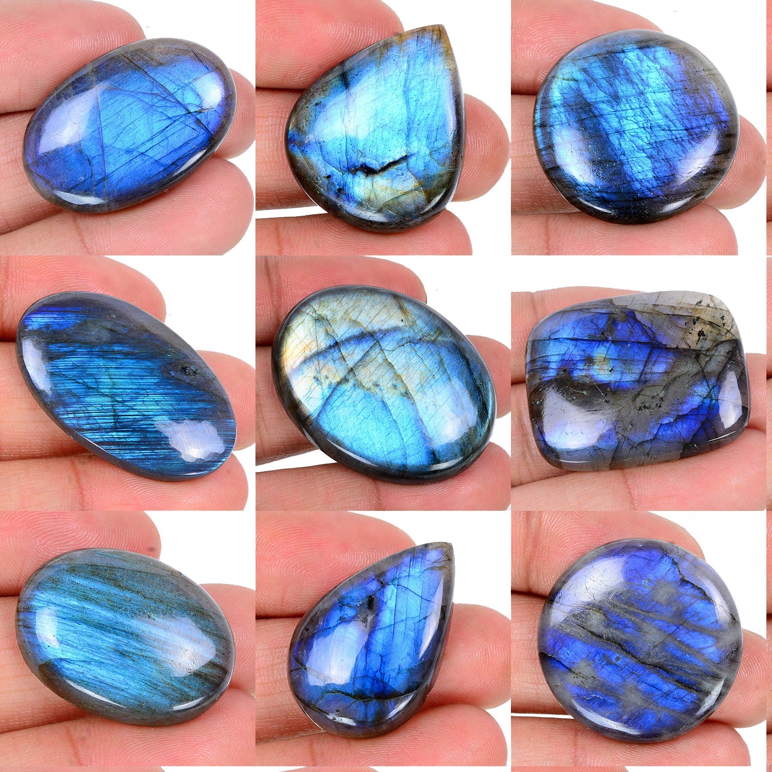 700 Ct Natural Blue Flash Labradorite Mix Shape Loose Cabochon Gemstones ~ 16 Pc