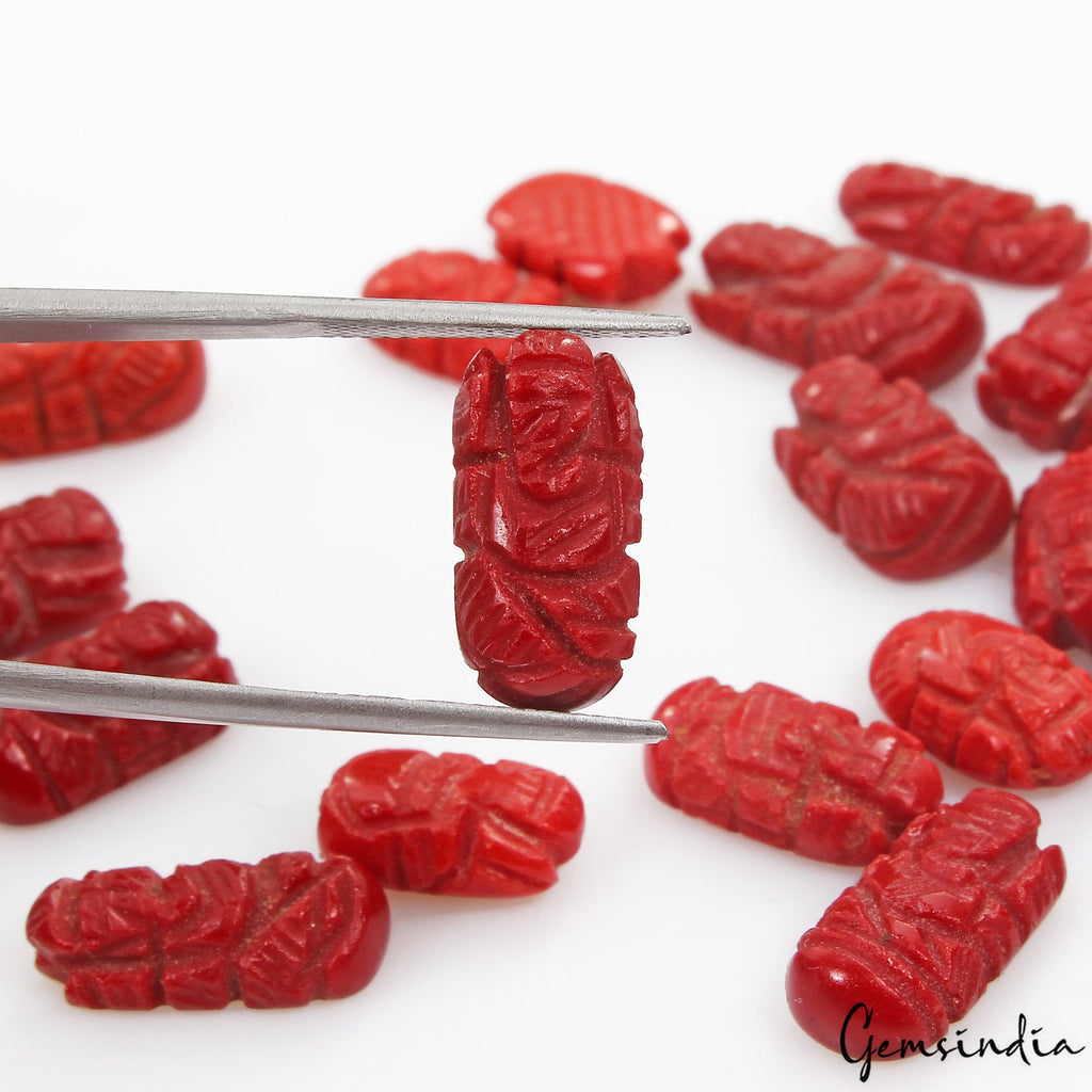 18 Pcs Taiwan Coral Gem Carved Ganesha Beautiful Ring Size Loose Stone 12mm-16mm
