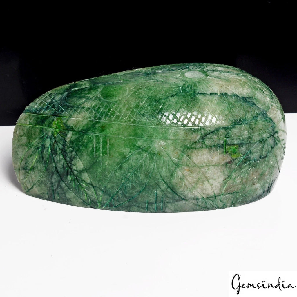 Certified 5455 Cts Natural Green Emerald Pear Shape Hand Carved Loose Gemstone
